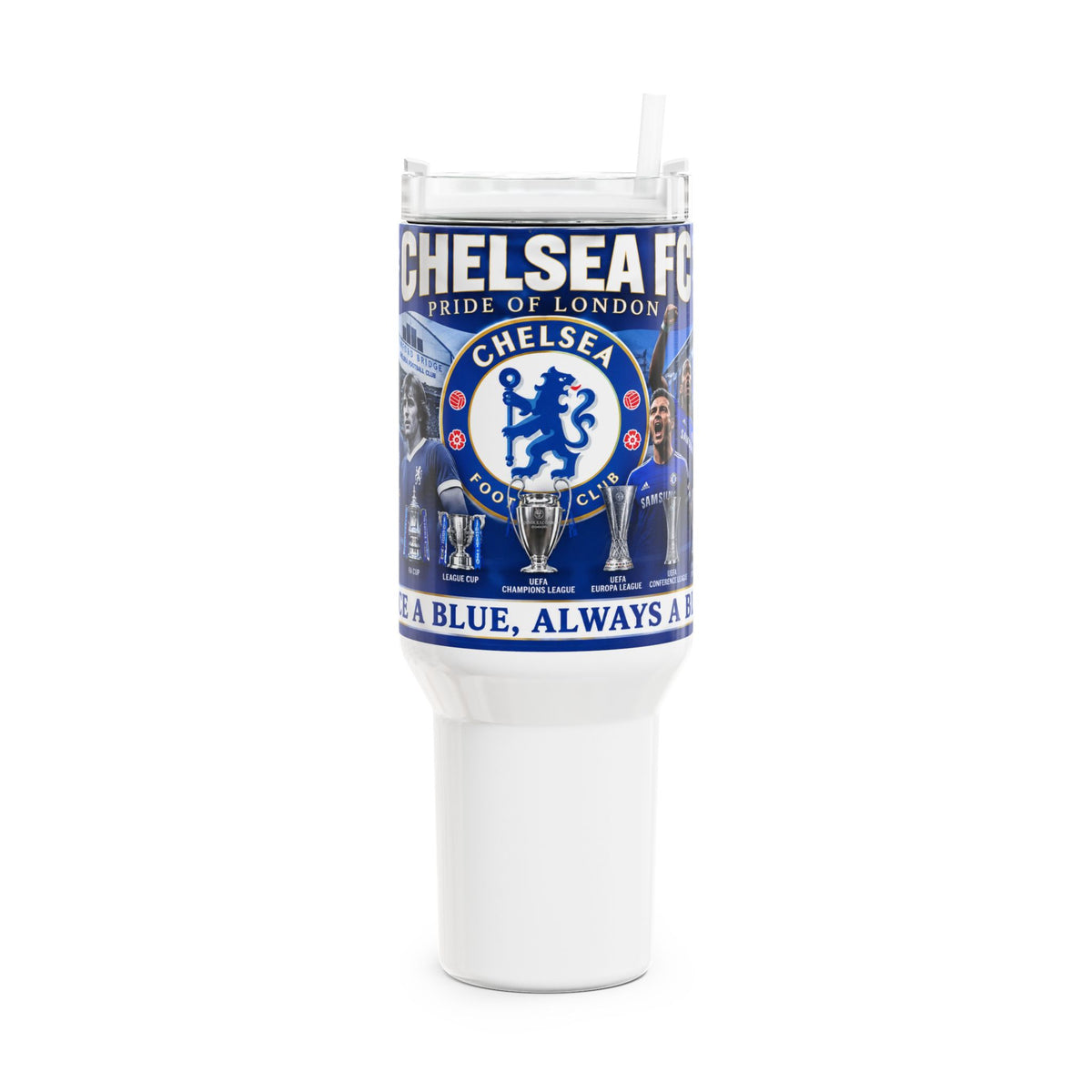 Chelsea FC 40oz Travel Tumbler — Once A Blue, Always A Blue Stadium Mug
