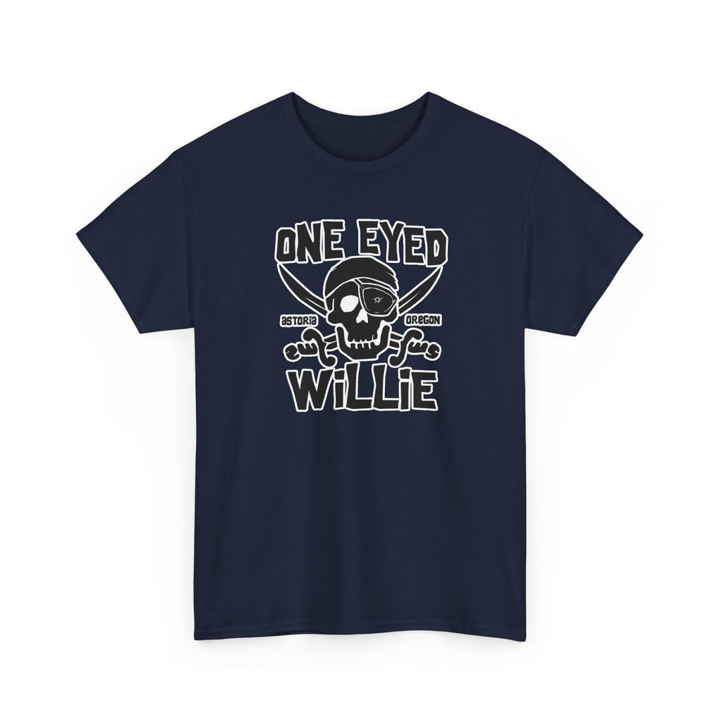 One Eyed Willie Pirate Skull Tee — Retro Nautical Adventure Graphic Shirt