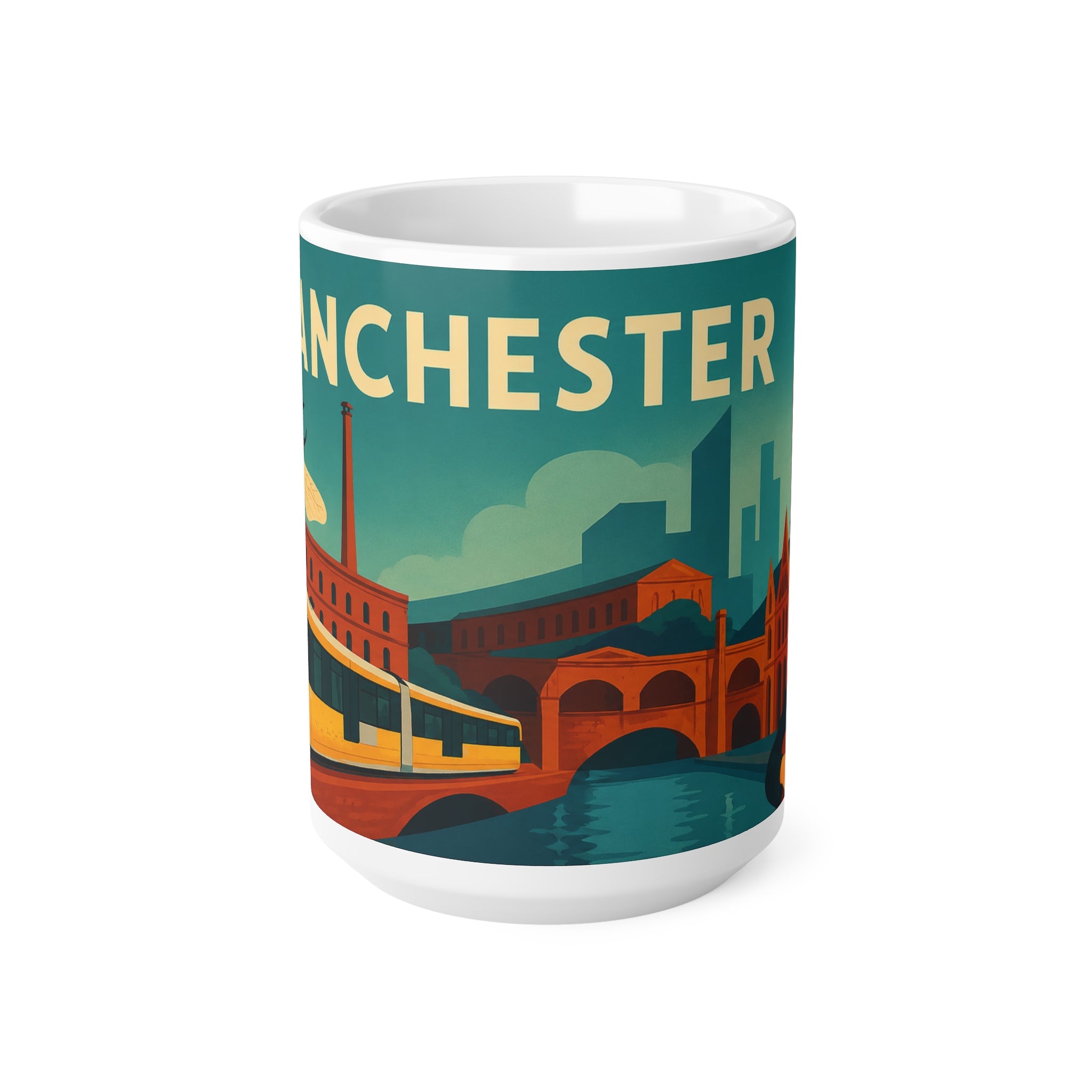 Manchester Vintage Travel Poster Coffee Mug — Bee & Tram 11oz/15oz