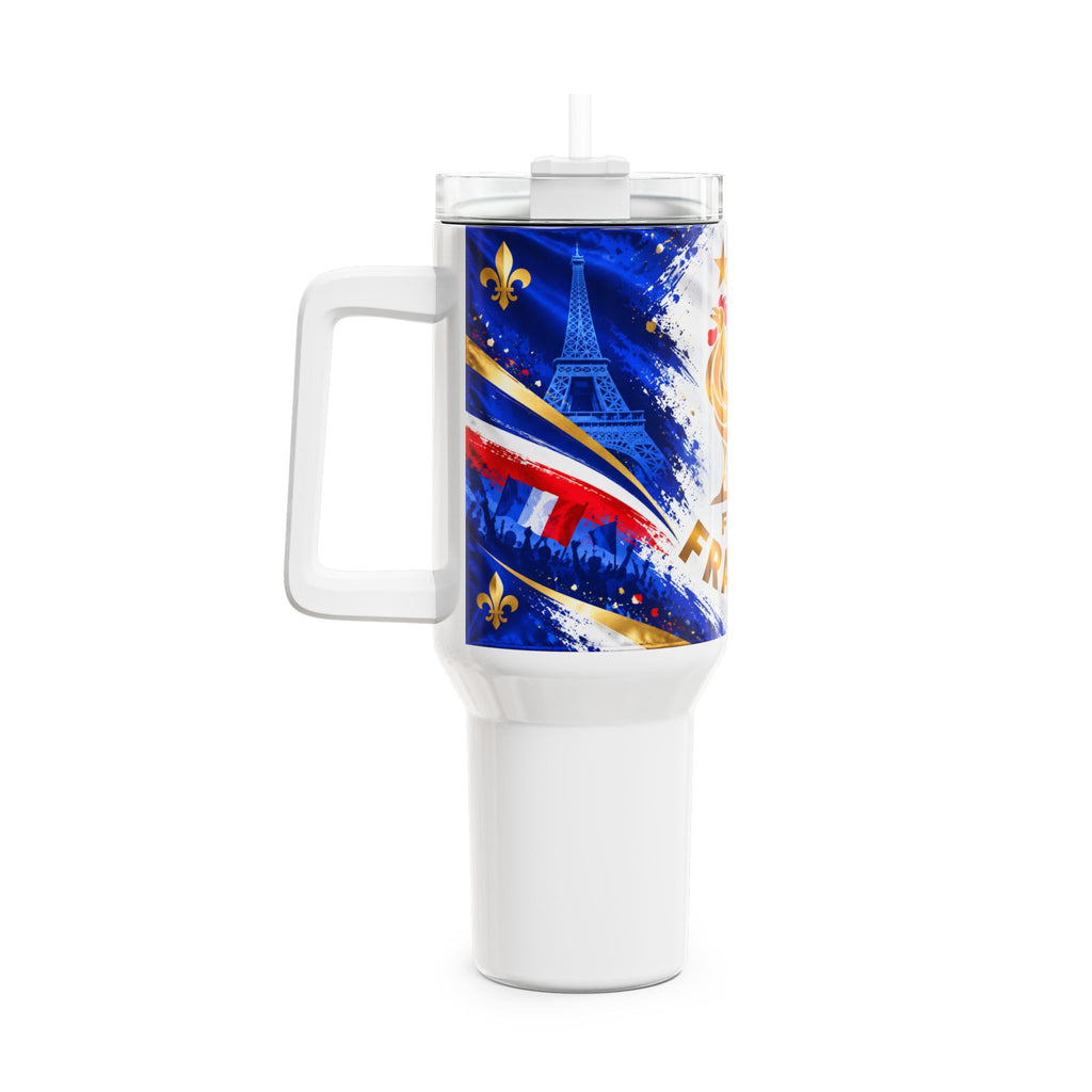 France Rooster 40oz Tumbler – French Flag Travel Cup with Eiffel Tower & Fleur-de-Lis Design