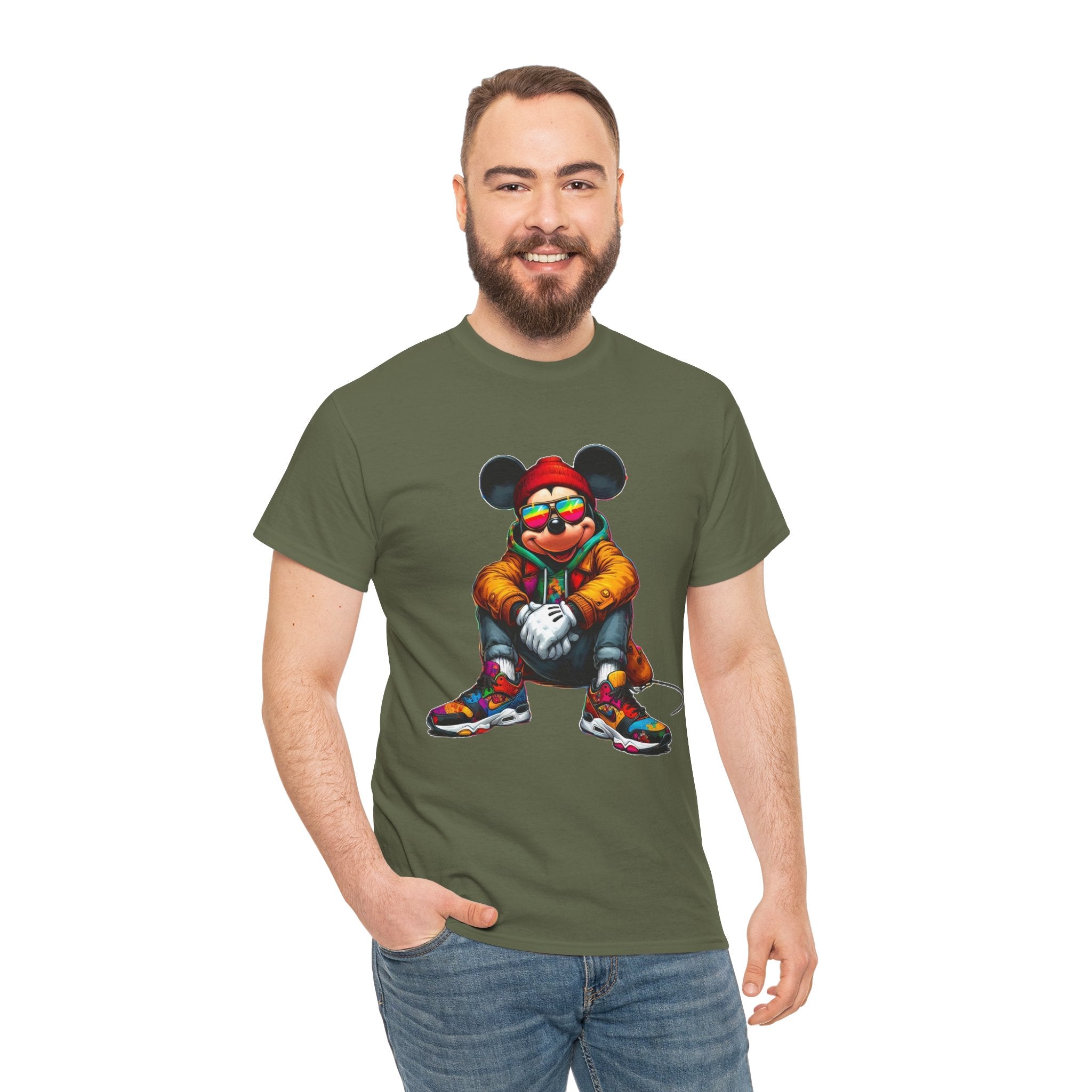 Mickey Mouse Streetwear Graphic Tee — Hip-Hop Mouse Character Sitting in Sneakers