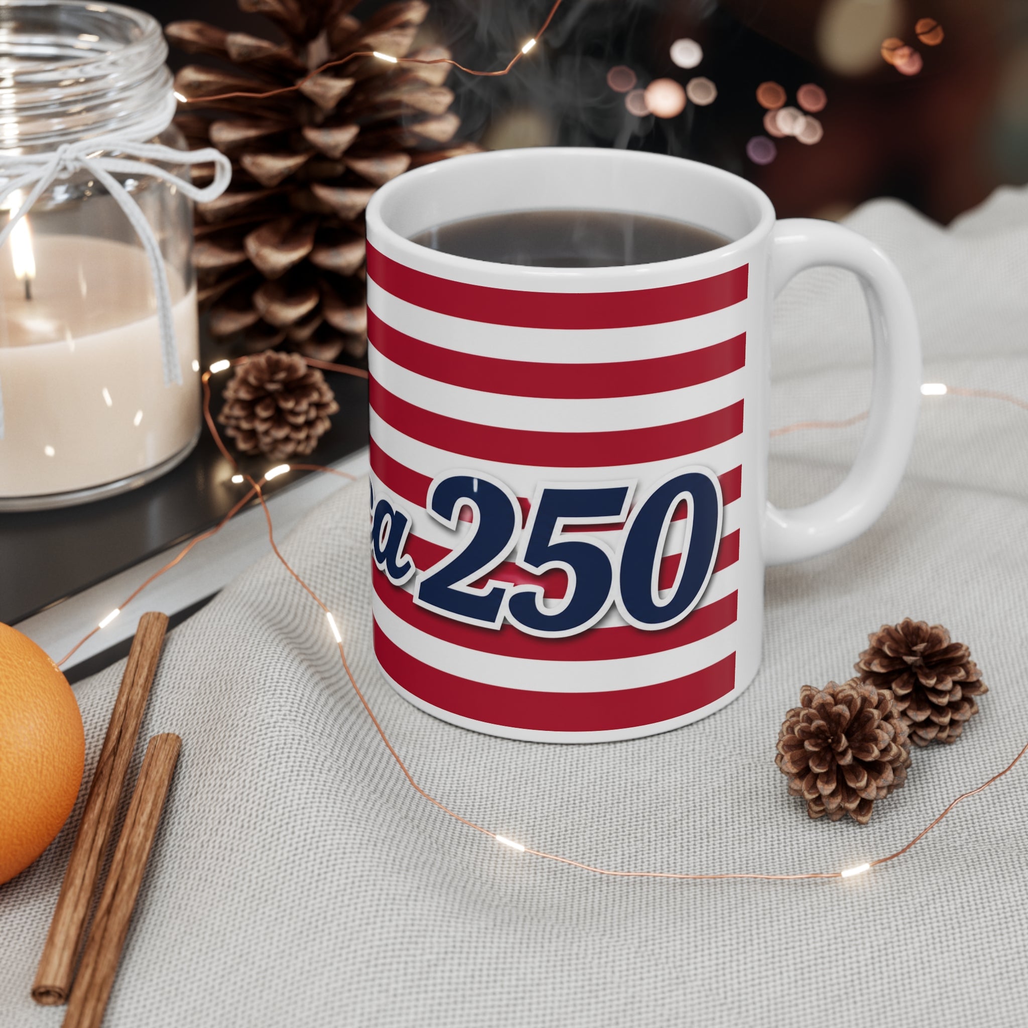 America 250 Flag Coffee Mug — Patriotic Ceramic 11oz & 15oz