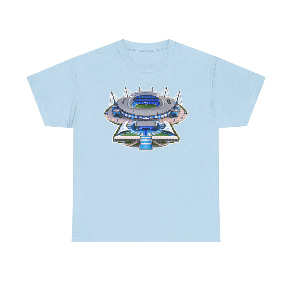 Manchester City Etihad Stadium Illustration T-Shirt — Retro Soccer Arena Graphic Tee