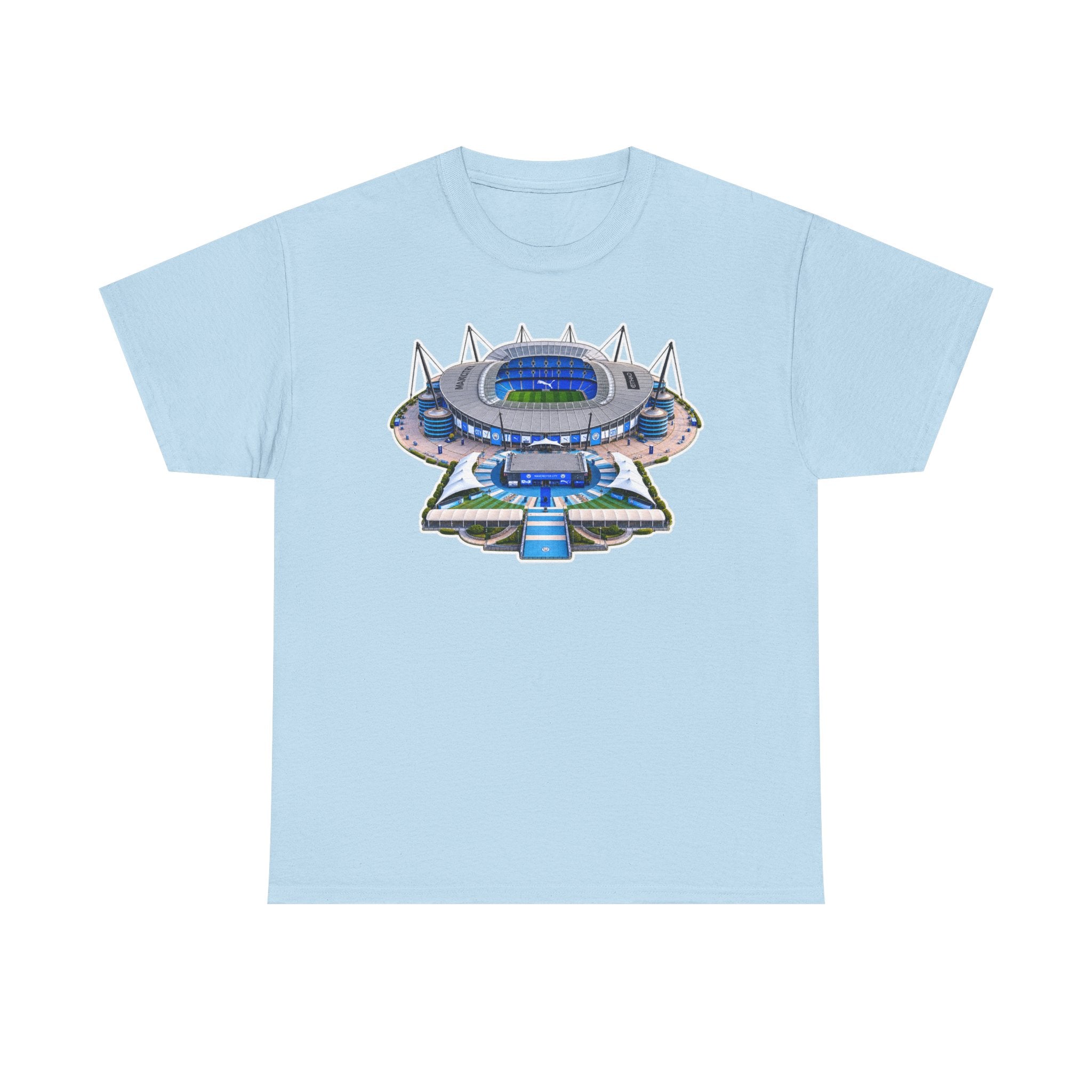 Manchester City Etihad Stadium Illustration T-Shirt — Retro Soccer Arena Graphic Tee