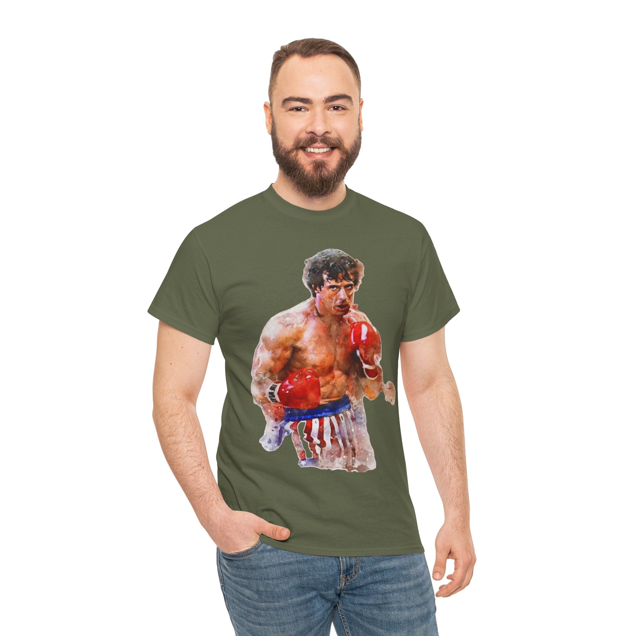 Boxer Rocky Painting T‑Shirt — Vintage American Flag Boxing Tee