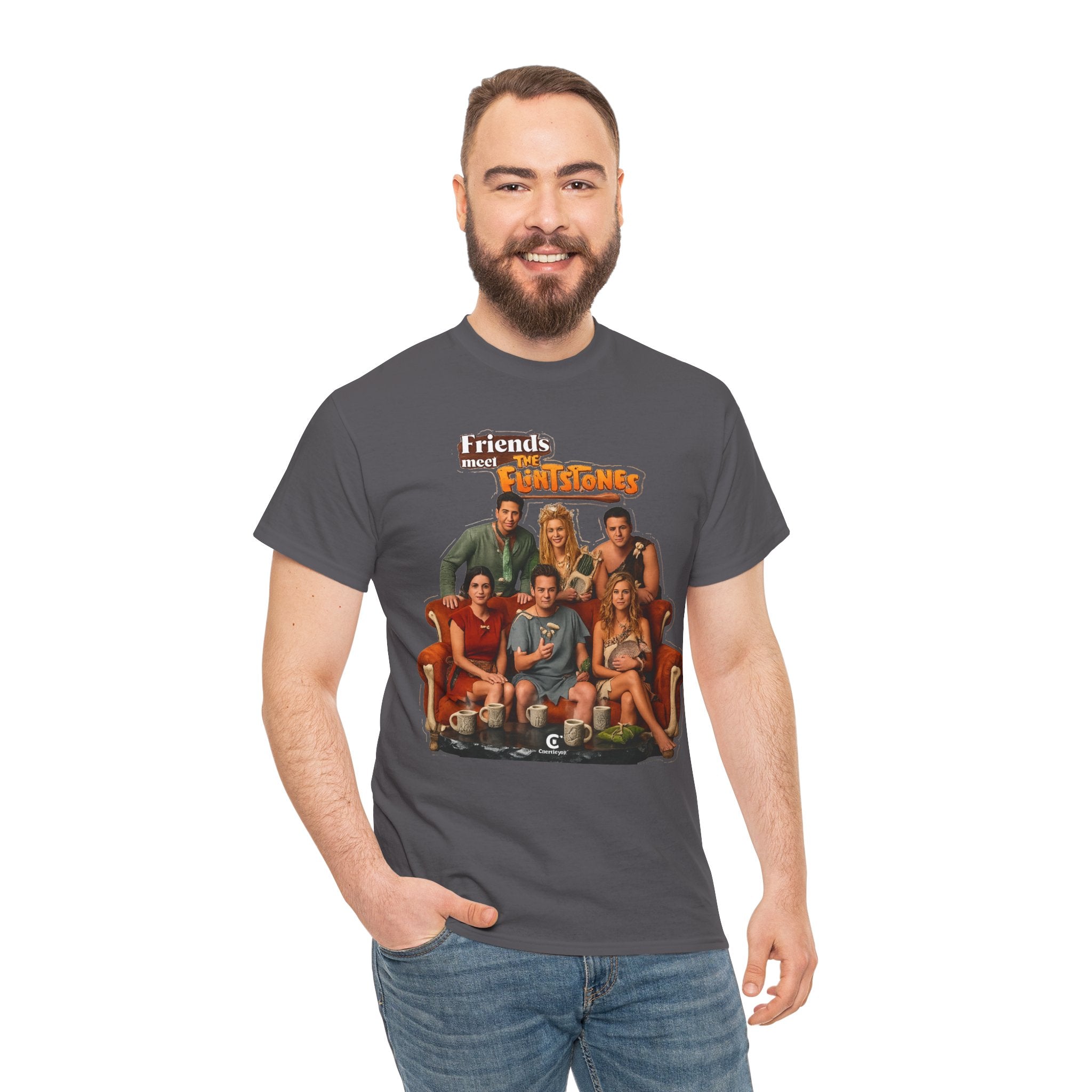 Friends meets the Flintstones TV Sitcom Cast Graphic Tee — 'Friends' Retro Couch Design