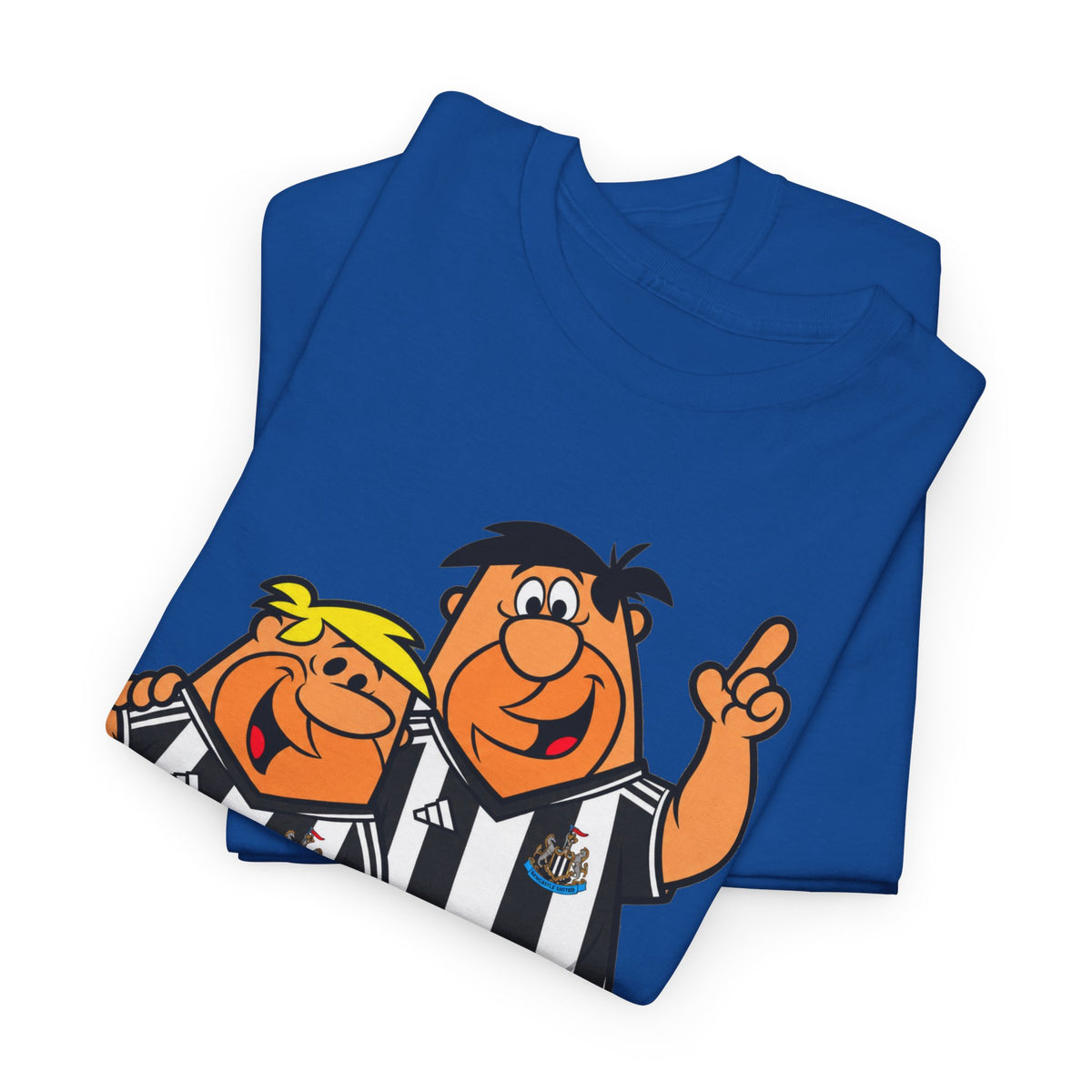 Newcastle United Flintstones Cartoon Cotton T-Shirt / Tee — Retro Striped Jersey Illustrations