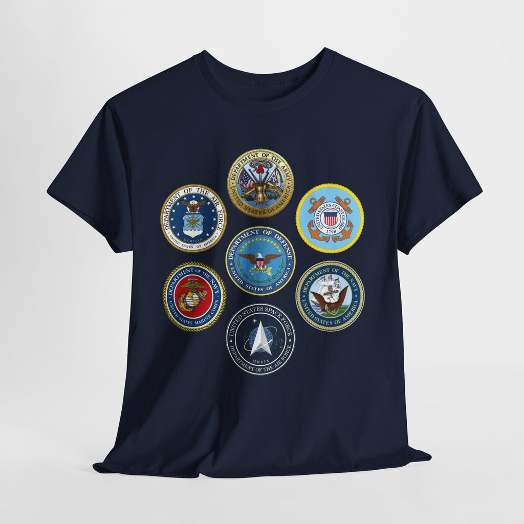 Military Branch Seals T-Shirt — Vintage US Armed Forces Emblems Tee