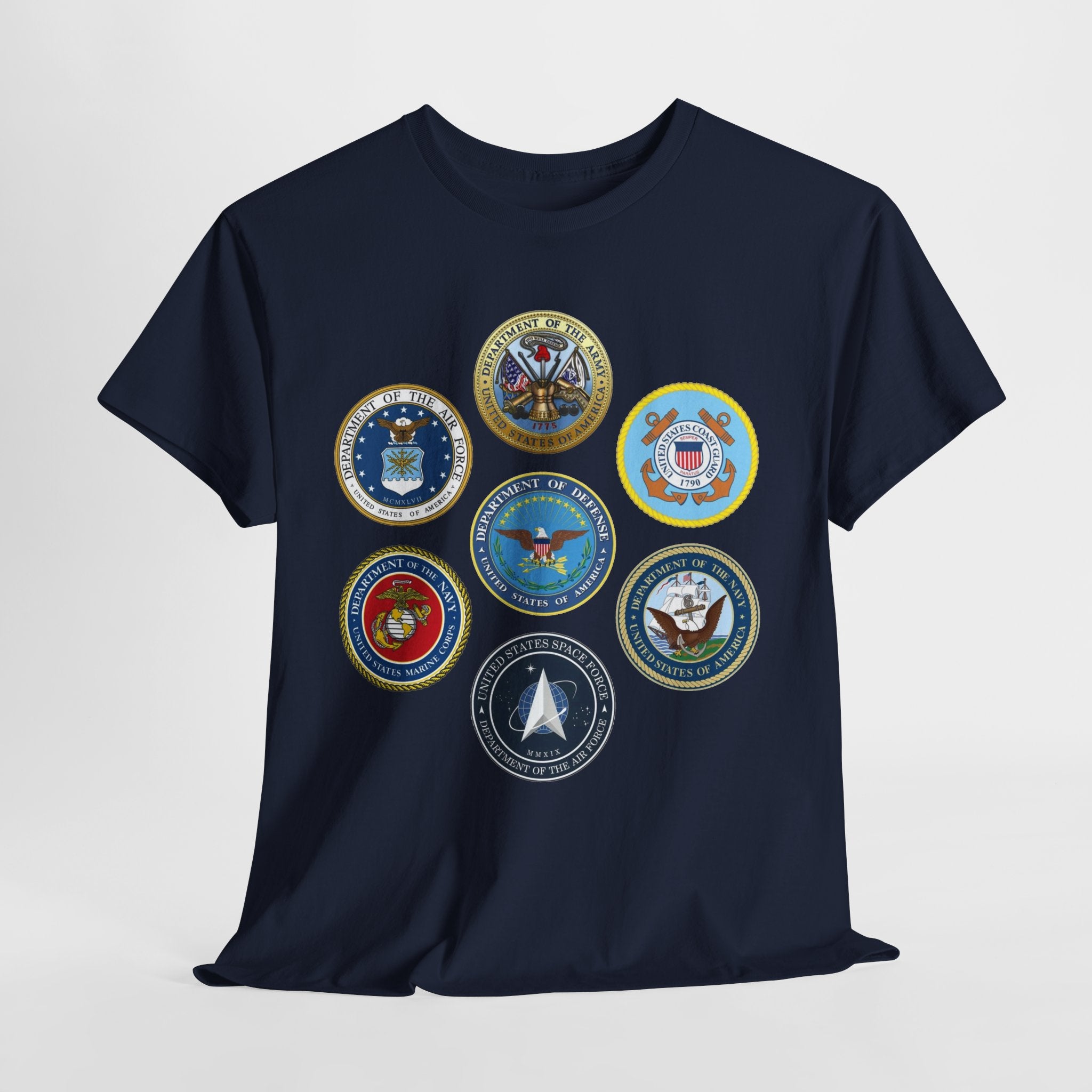 Military Branch Seals T-Shirt — Vintage US Armed Forces Emblems Tee