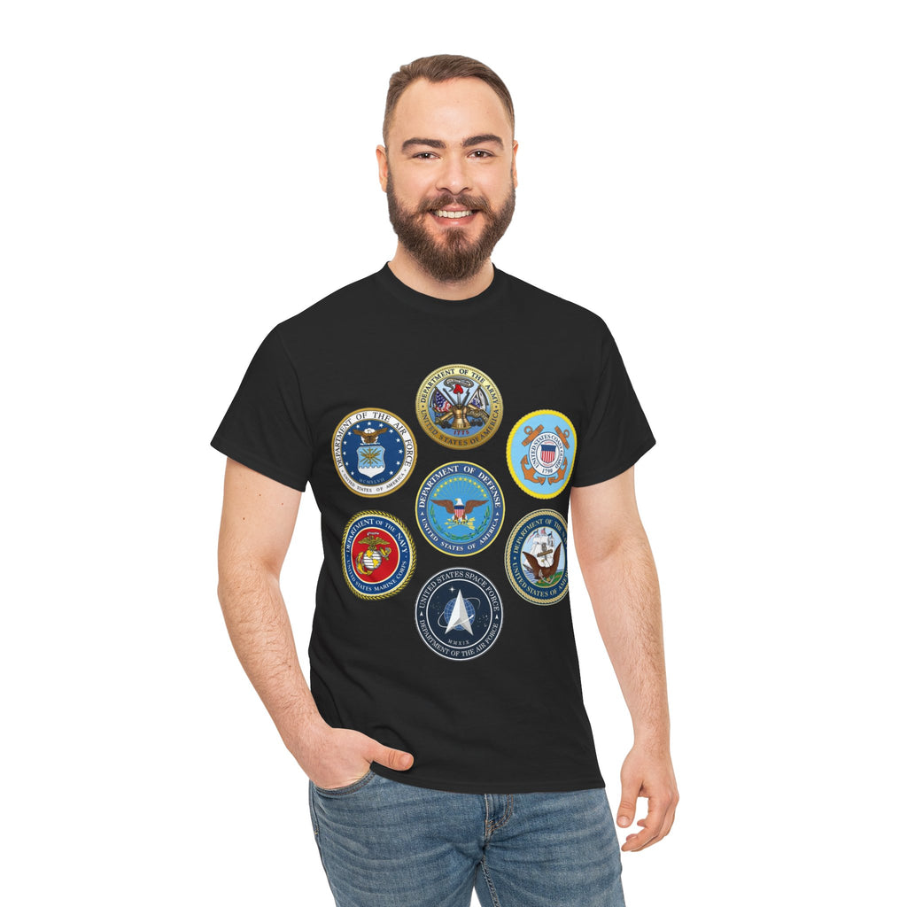 Military Branch Seals T-Shirt — Vintage US Armed Forces Emblems Tee