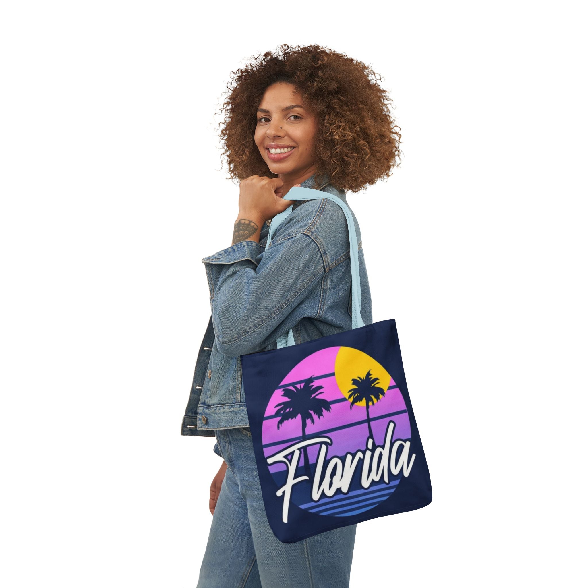 Florida Sunset Palm Tote Bag — Retro Beach Canvas Tote