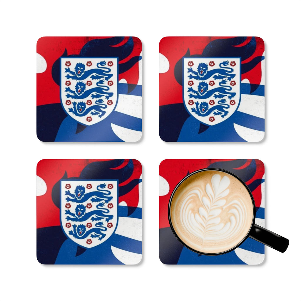 England Football Crest Corkwood Coaster Set — 4-Pack Team Logo Drink Coasters