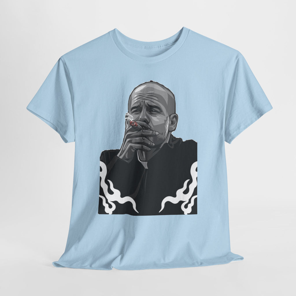 Pep Guardiola Smoking Portrait T‑Shirt — Moody Graphic Tee