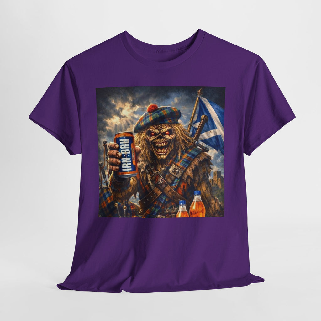 Scottish Rock Skull T‑Shirt — Eddie the Piper with Flag & Can Graphic Tee
