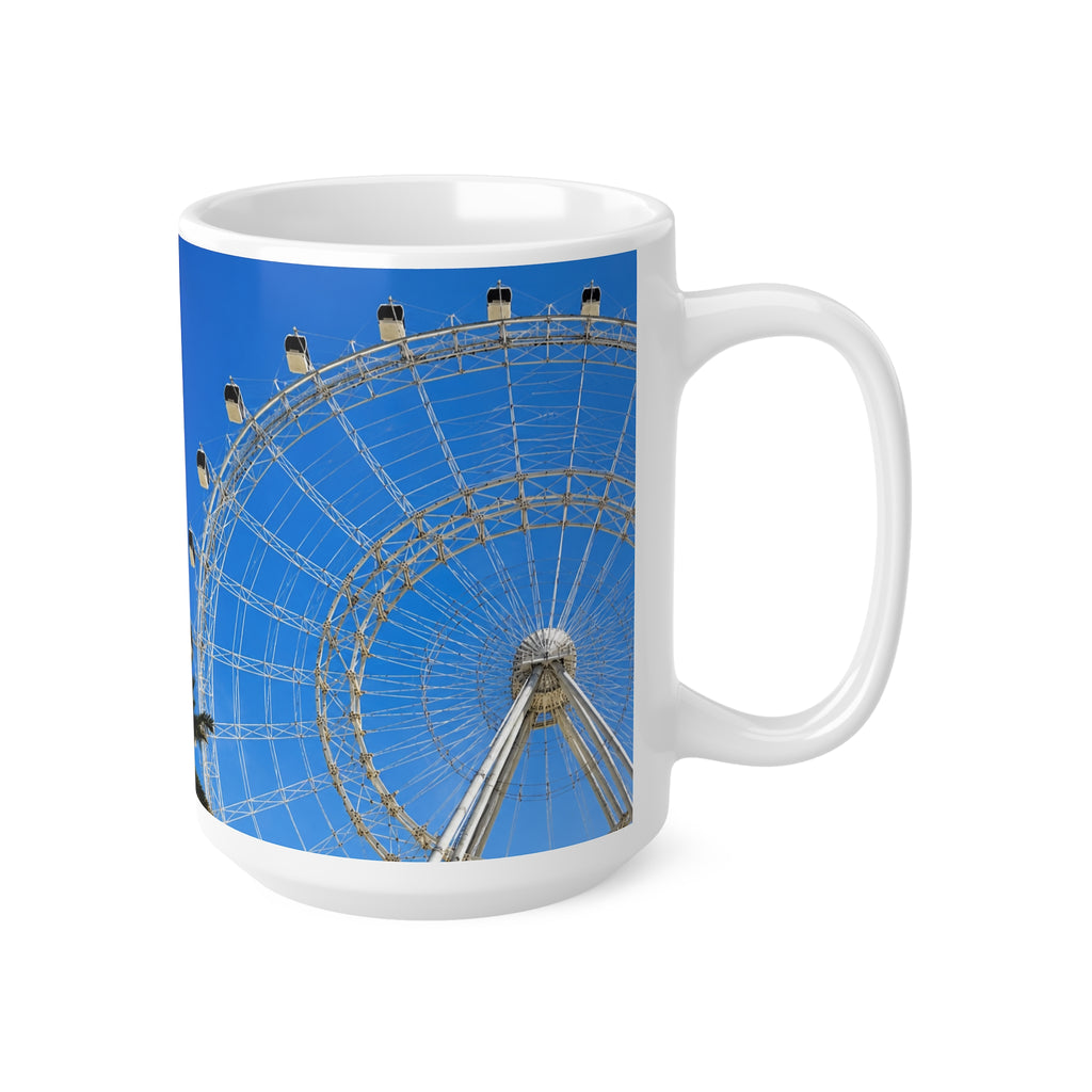 Orlando Icon Park Ferris Wheel & Palm Tree Ceramic Coffee Mug — Blue Sky Photo Mug (11oz, 15oz)