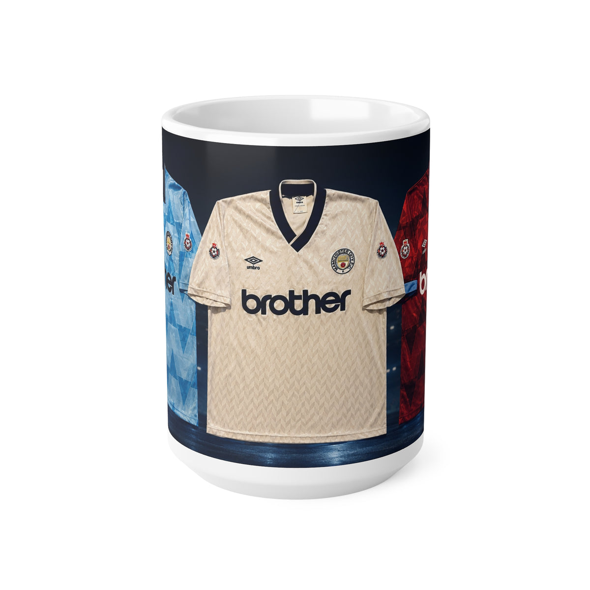 Manchester City Retro Soccer Jersey Coffee Mug — Retro Club Kit Design (11oz & 15oz)