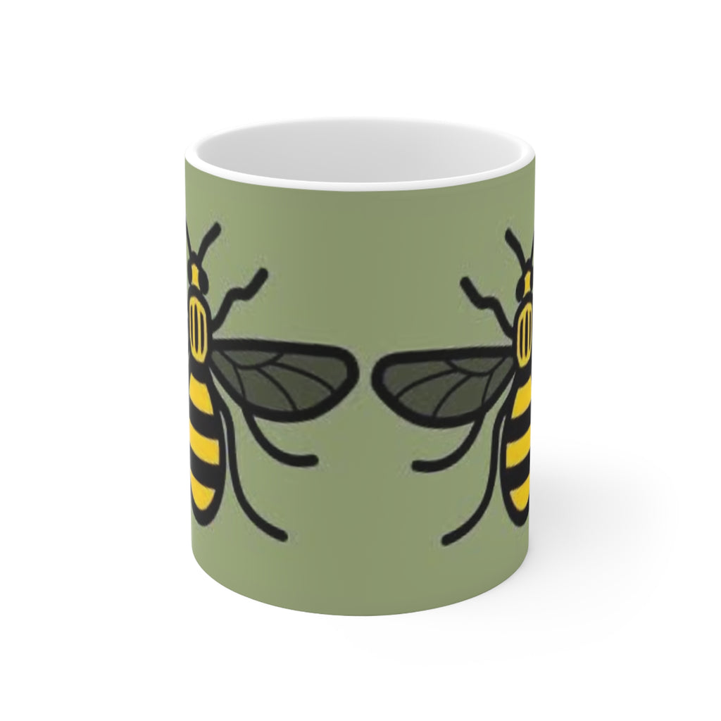 Manchester Bee Pattern Ceramic Mug — Green Bee Coffee Cup (11oz & 15oz)