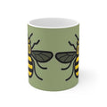 Manchester Bee Pattern Ceramic Mug — Green Bee Coffee Cup (11oz & 15oz)