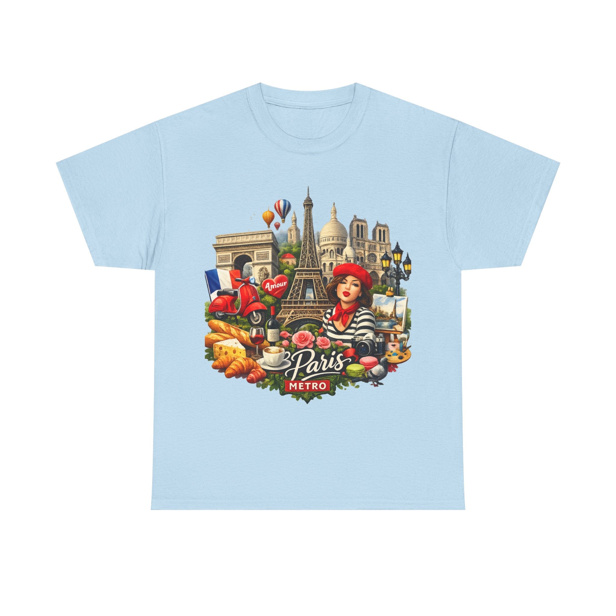 Paris Montage Tee — Eiffel Tower, Croissant & Metro Vintage Travel T‑Shirt