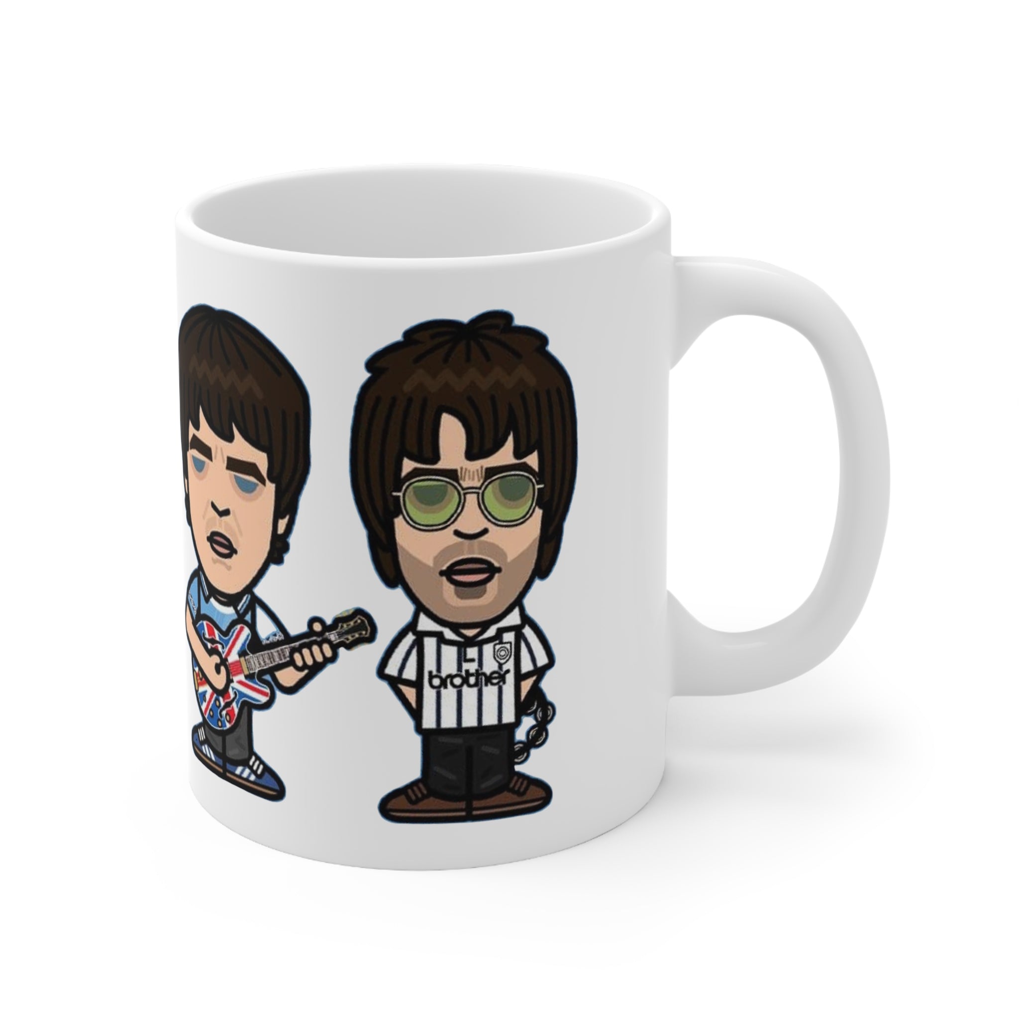 Oasis Cartoon Mug — Union Jack Guitar Character Ceramic Coffee Cup (11oz & 15oz)