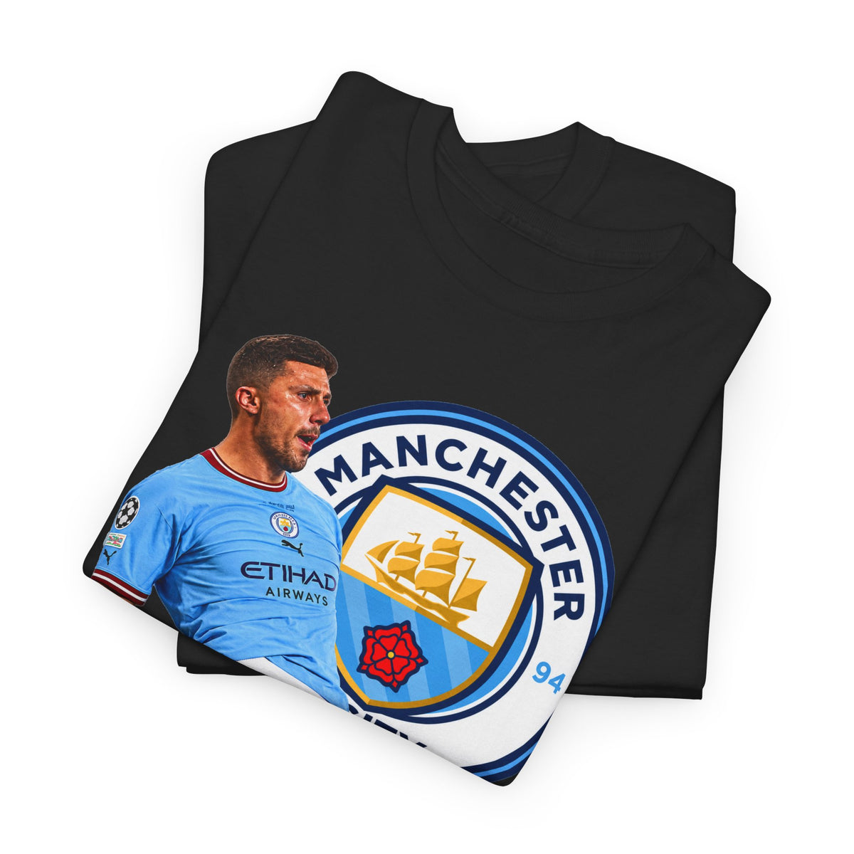 Rodri Manchester City Legend Cotton T-Shirt – Celebratory Slide Graphic Tee