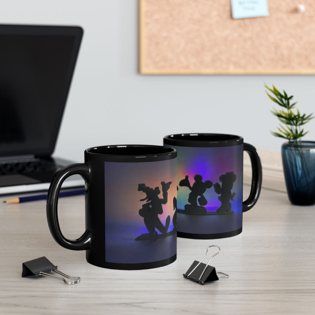 Silhouette Cartoon Characters Black Coffee Mug – Colorful Backlight Disney-Inspired 11oz/15oz