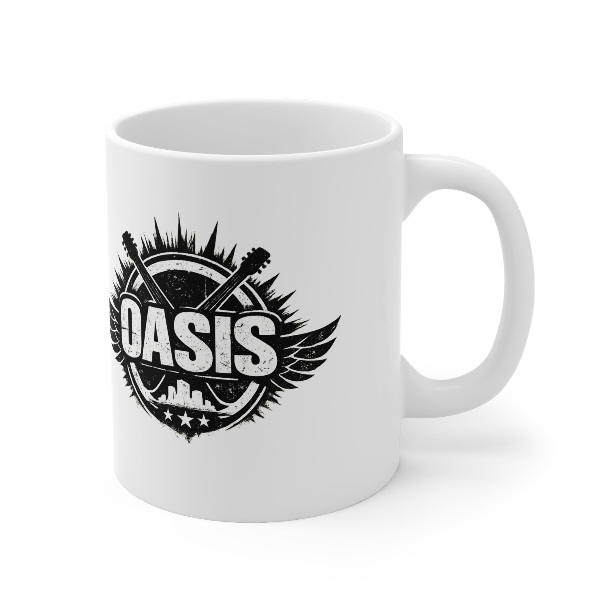 Oasis Crest Ceramic Mug — Rock Band Vintage Logo Coffee Cup (11oz & 15oz)