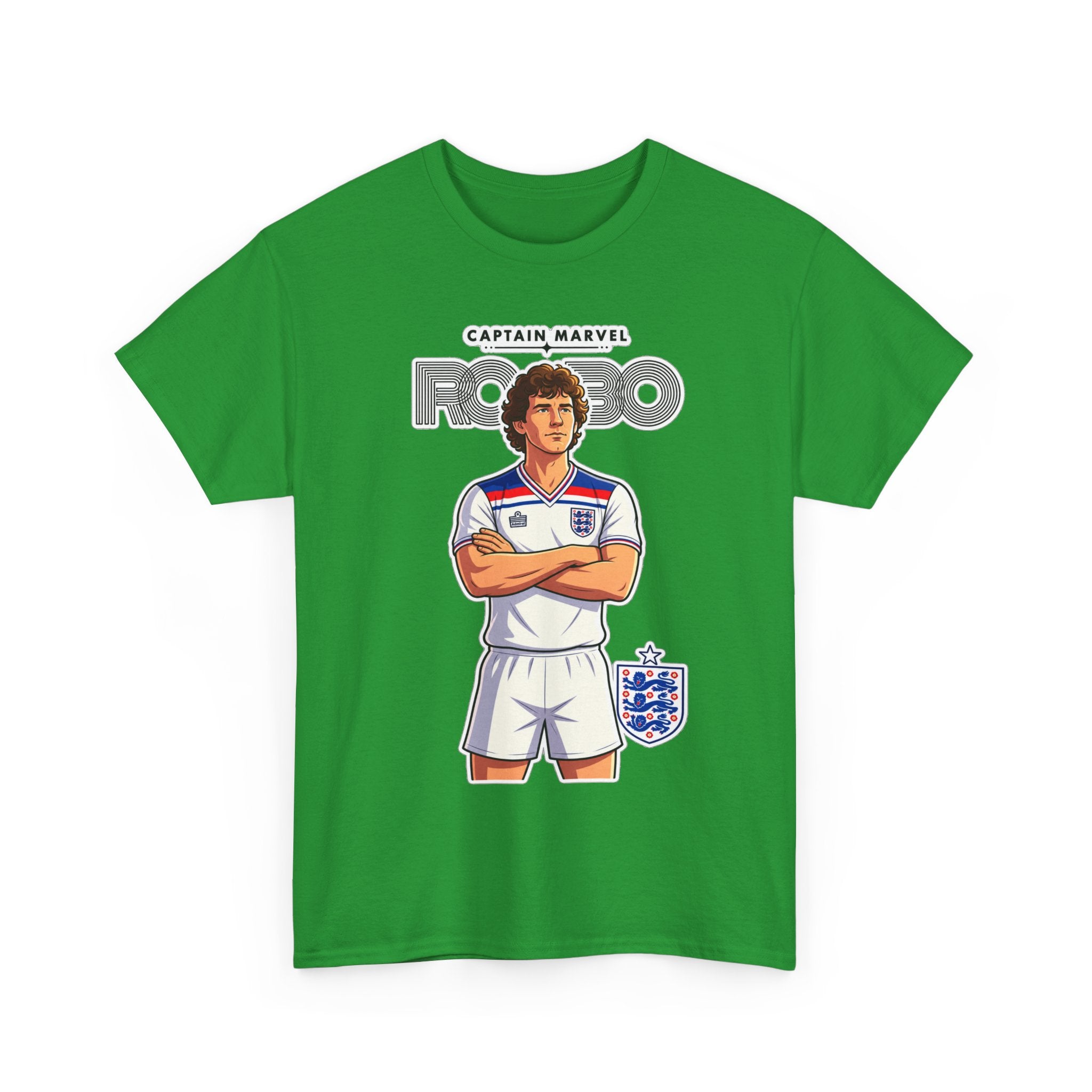 Bryan Robson Retro England Football Cotton T-Shirt / Tee — "Captain Marvel" Soccer Player Graphic