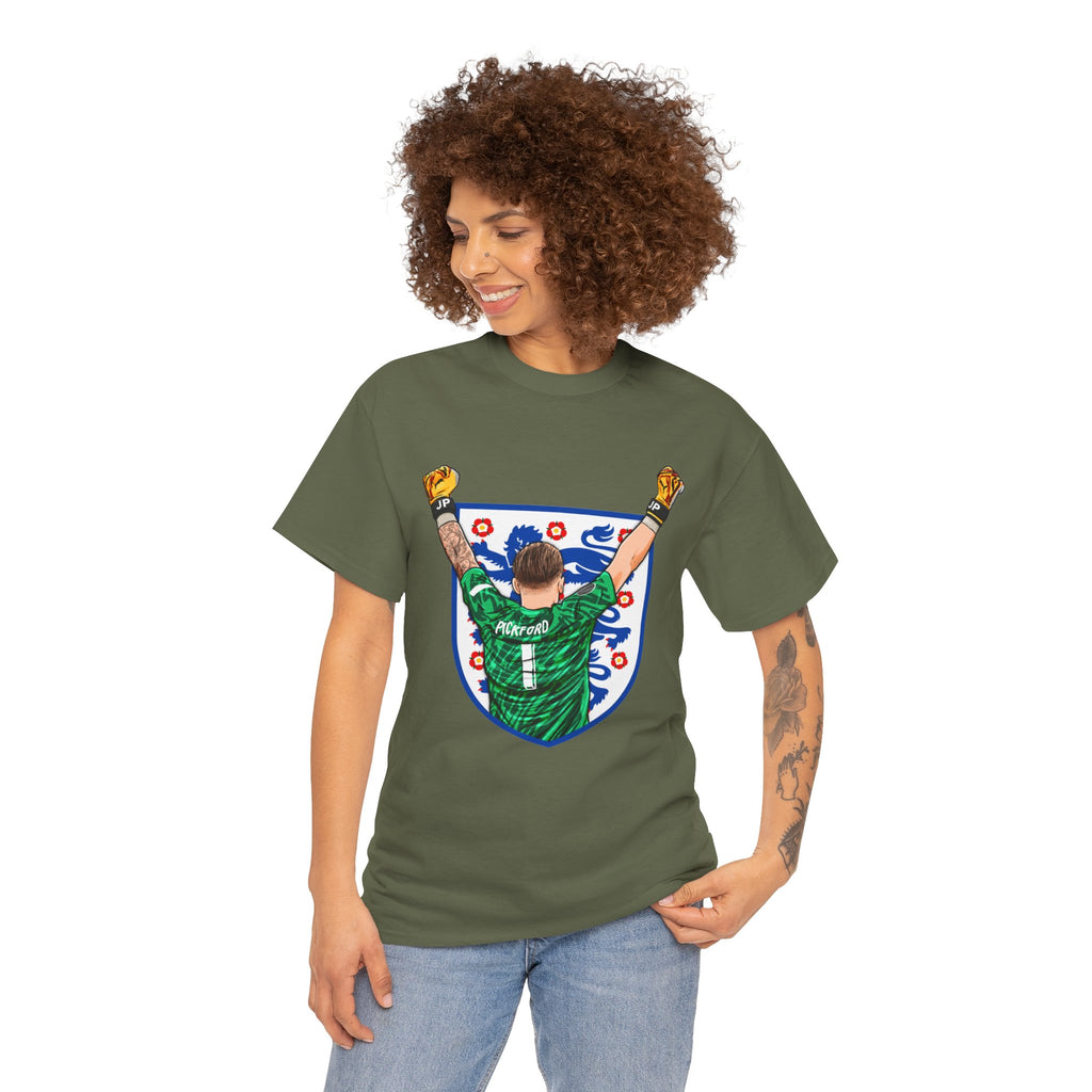 Pickford England Number 1 Goalkeeper Graphic Tee — Victory Pose Jersey Design
