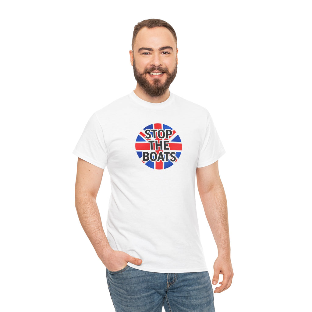 Stop The Boats Union Jack Protest Cotton T-Shirt / Tee