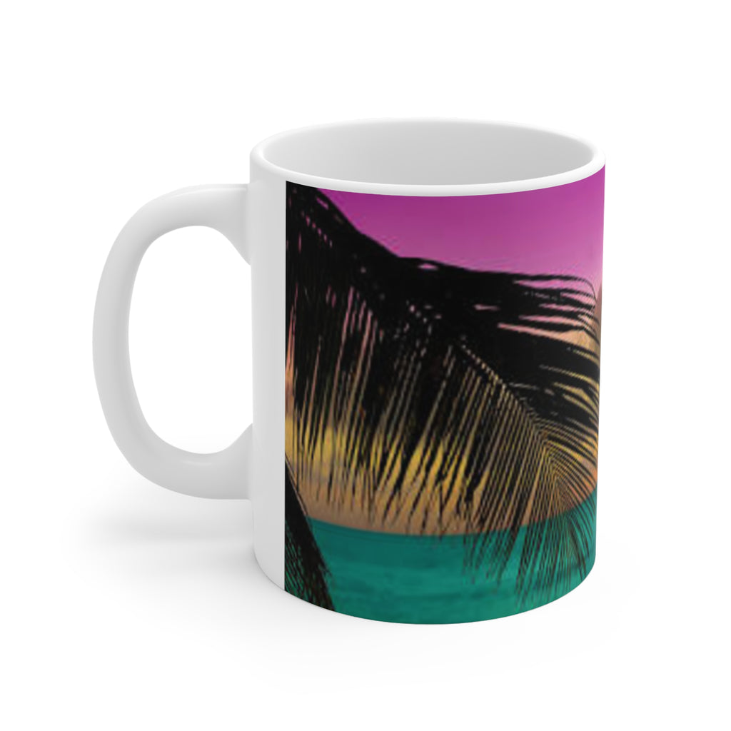 Tropical Sunset Coffee Mug — Palm Tree Beach Sunrise Ceramic Mug (11oz & 15oz)