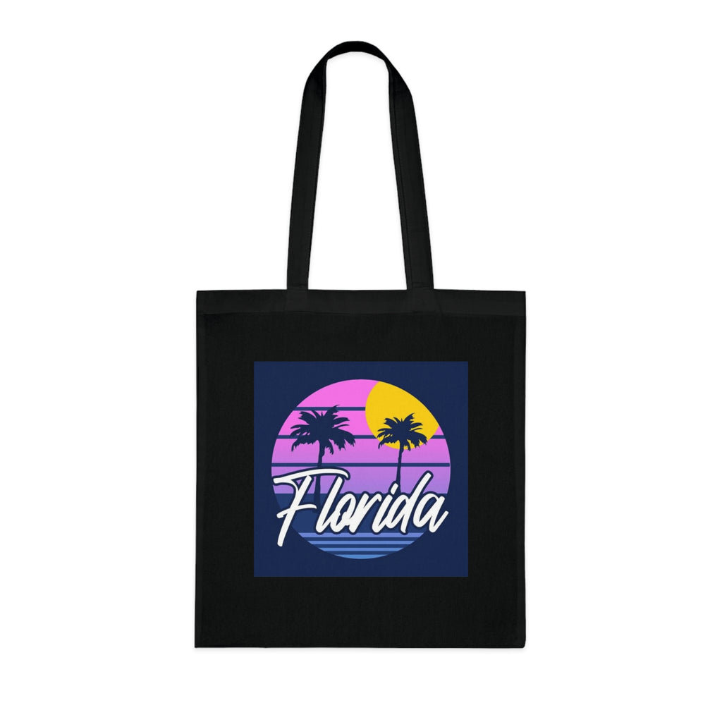 Florida Sunset Palm Tote Bag — Retro Beach Cotton Tote