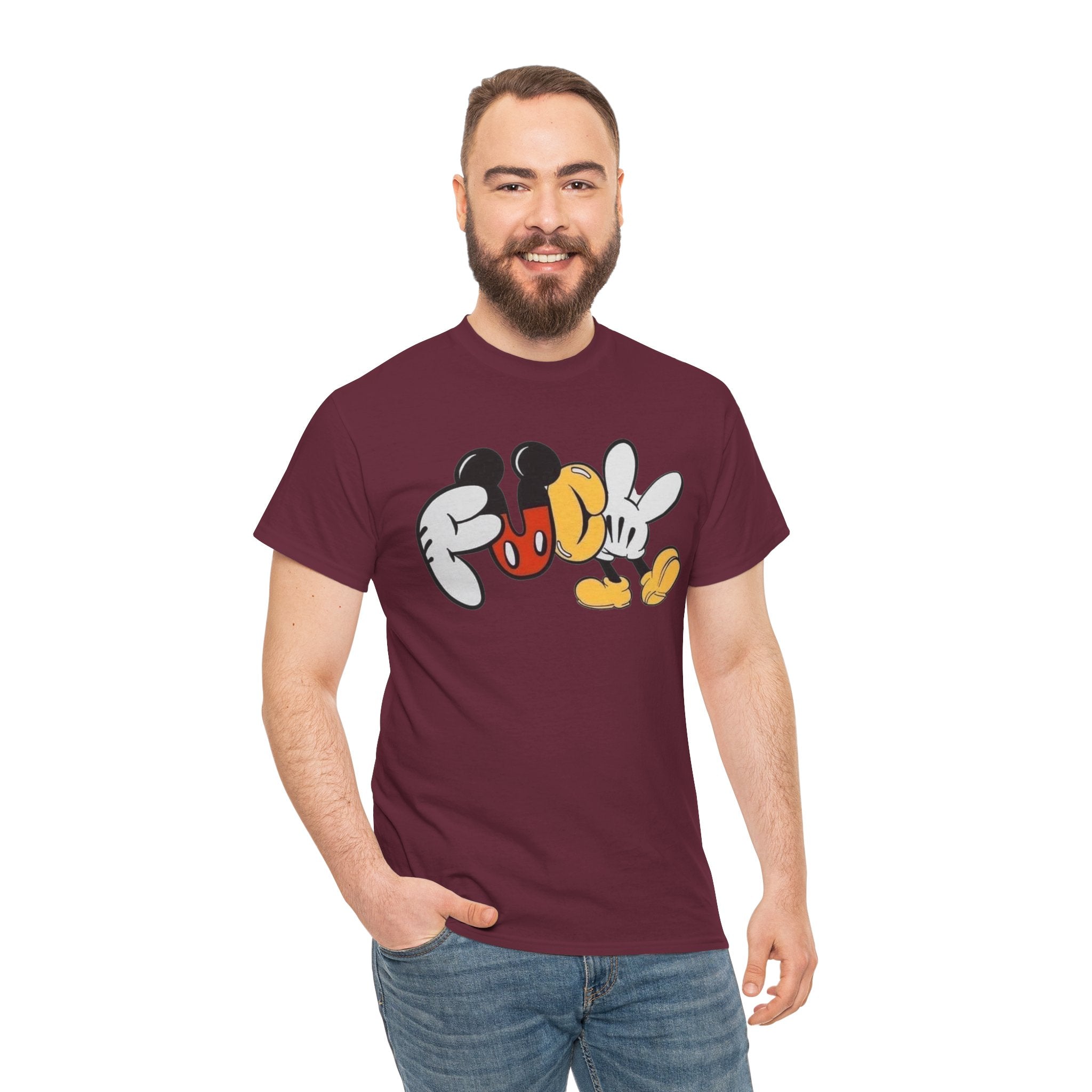 F**K Disney Graphic Tee — Playful Cartoon Hands & Shoes Design