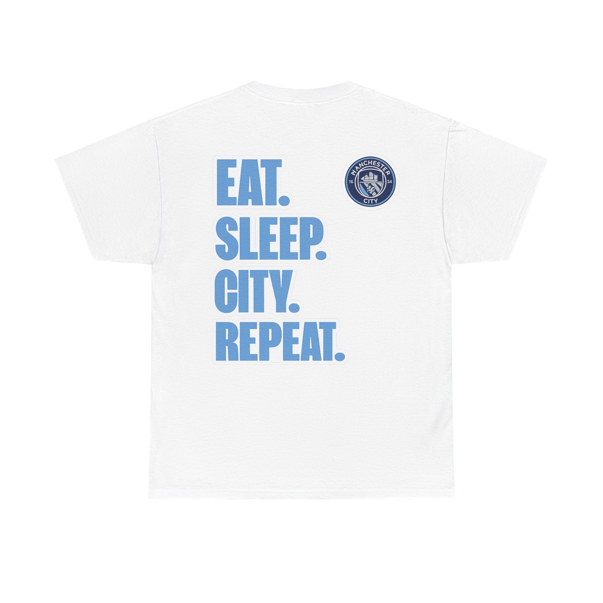 Manchester City T-Shirt – 'Eat. Sleep. City. Repeat.' Football Fan Tee