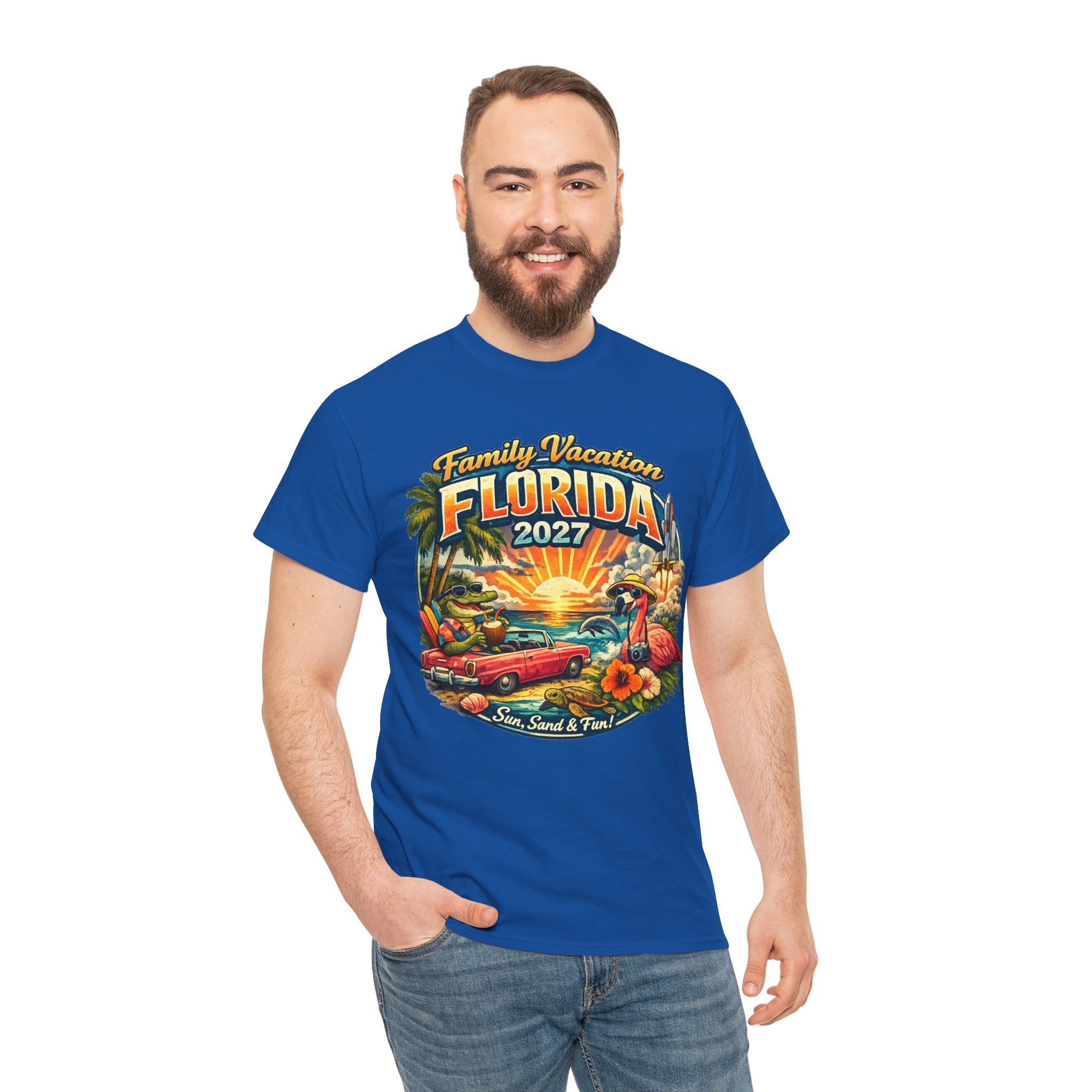 Florida Family Vacation 2027 T-Shirt — Retro Sunset Beach Design