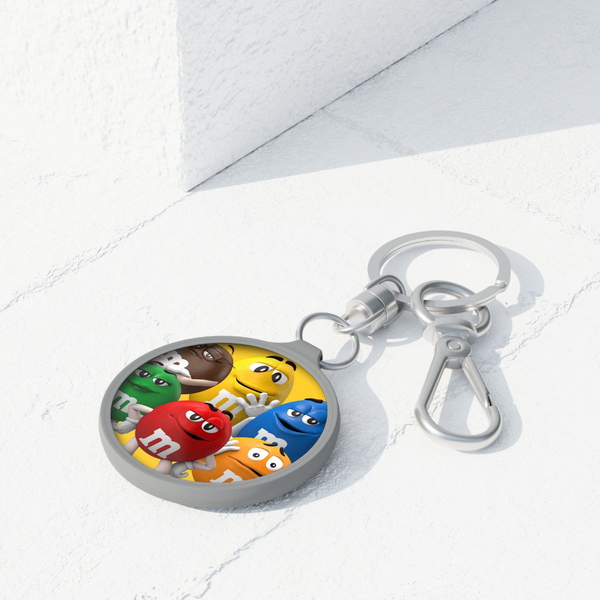 M&M's Characters Round Keychain Tag — Colorful Candy Crew Keyring