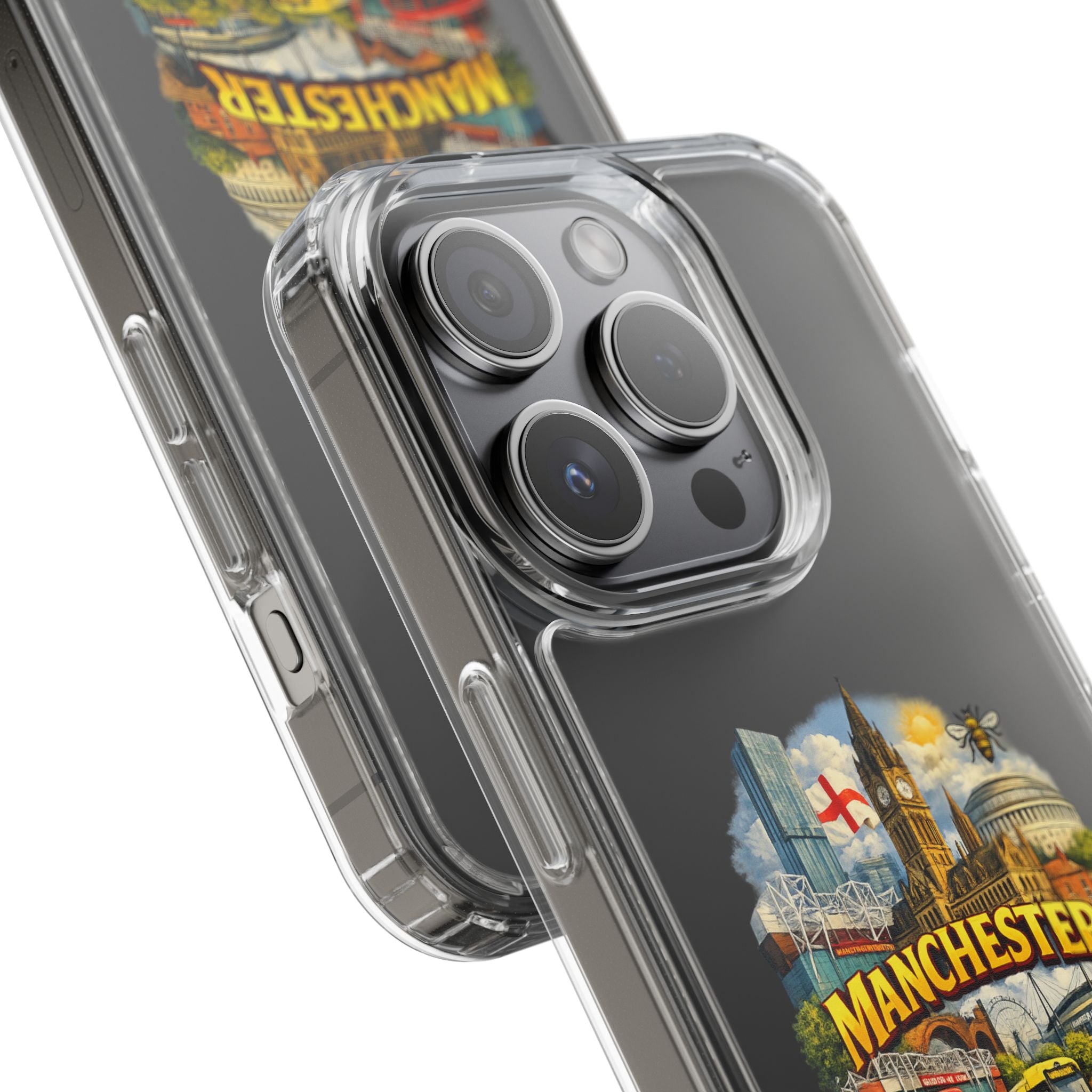 Manchester Landmark Clear Phone Case — Cityscape Collage Design