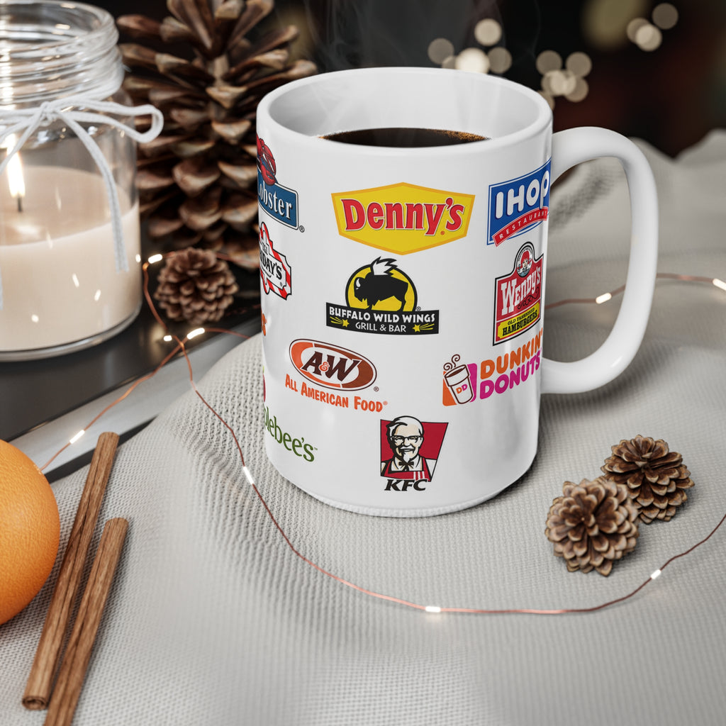 American Food Chains Collage Mug — Classic American Restaurant Brands Coffee Cup (11oz & 15oz)