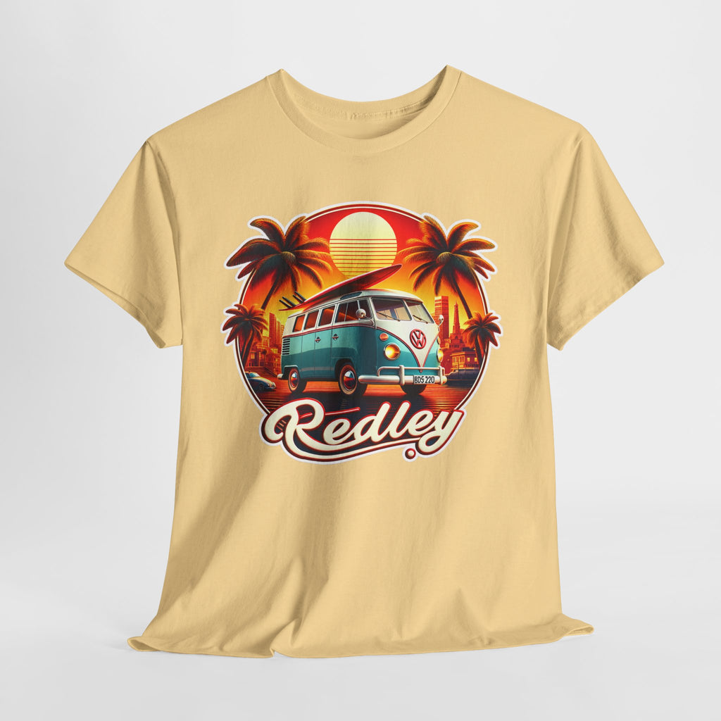 Vintage Surf Van T-Shirt – Retro Beach Sunset Tee with 'Redley' Script