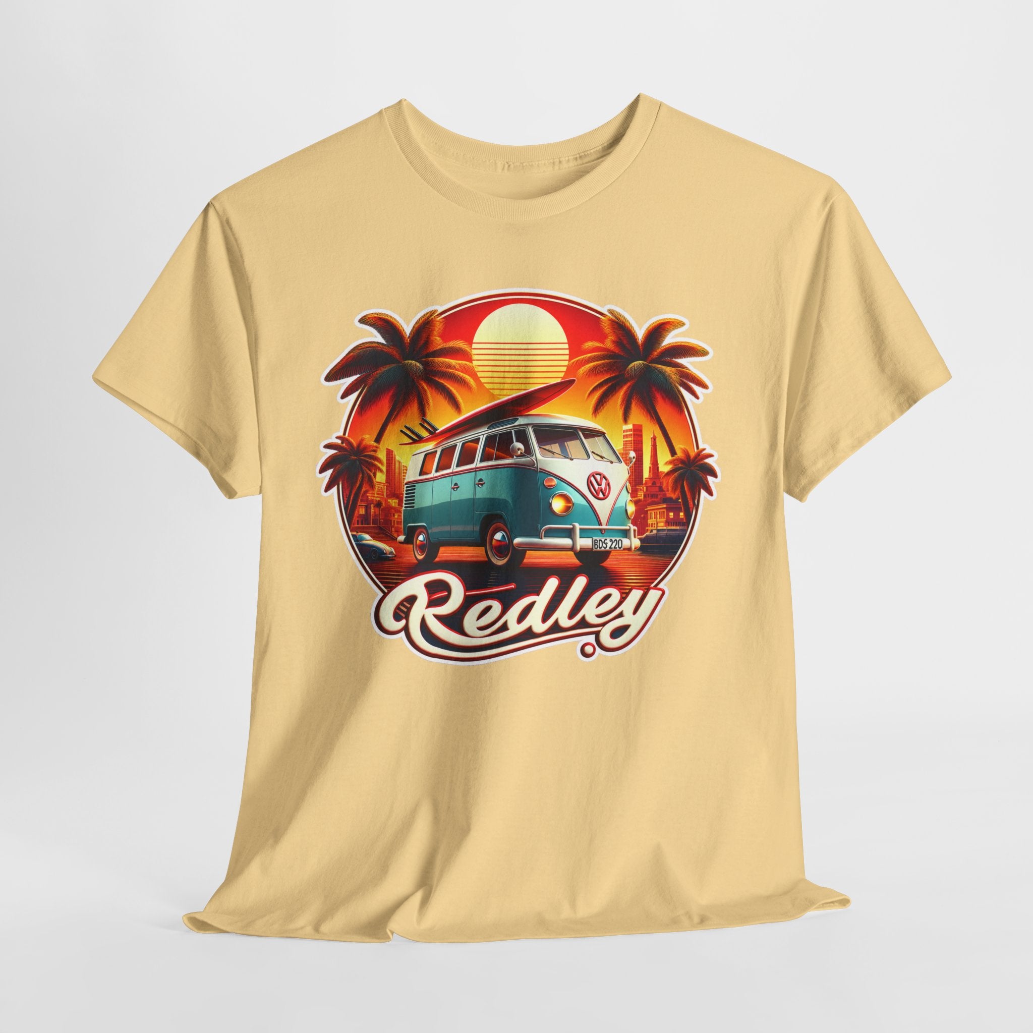 Vintage Surf Van T-Shirt – Retro Beach Sunset Tee with 'Redley' Script