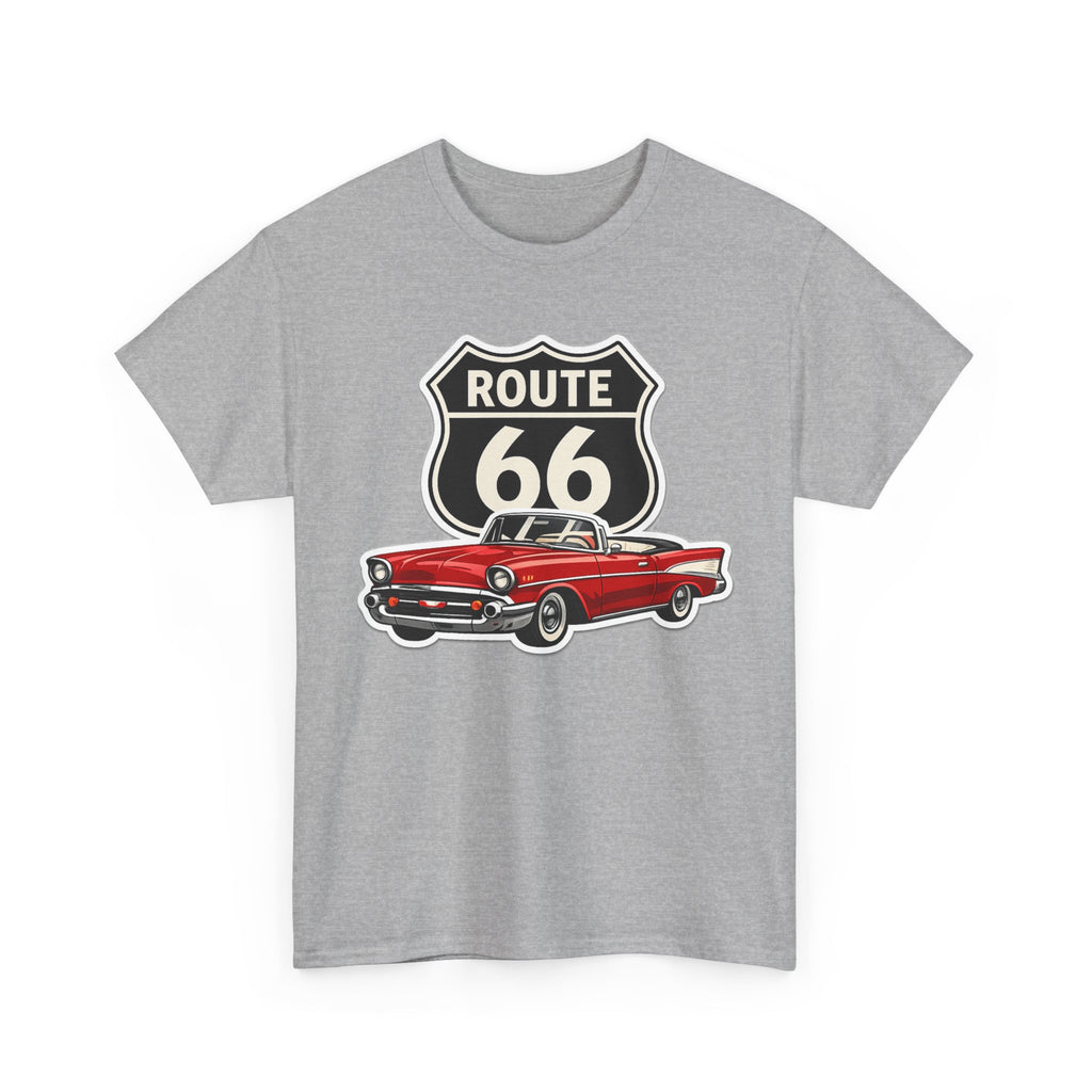 Route 66 Classic Car T‑Shirt — Retro Red Convertible Road Trip Tee