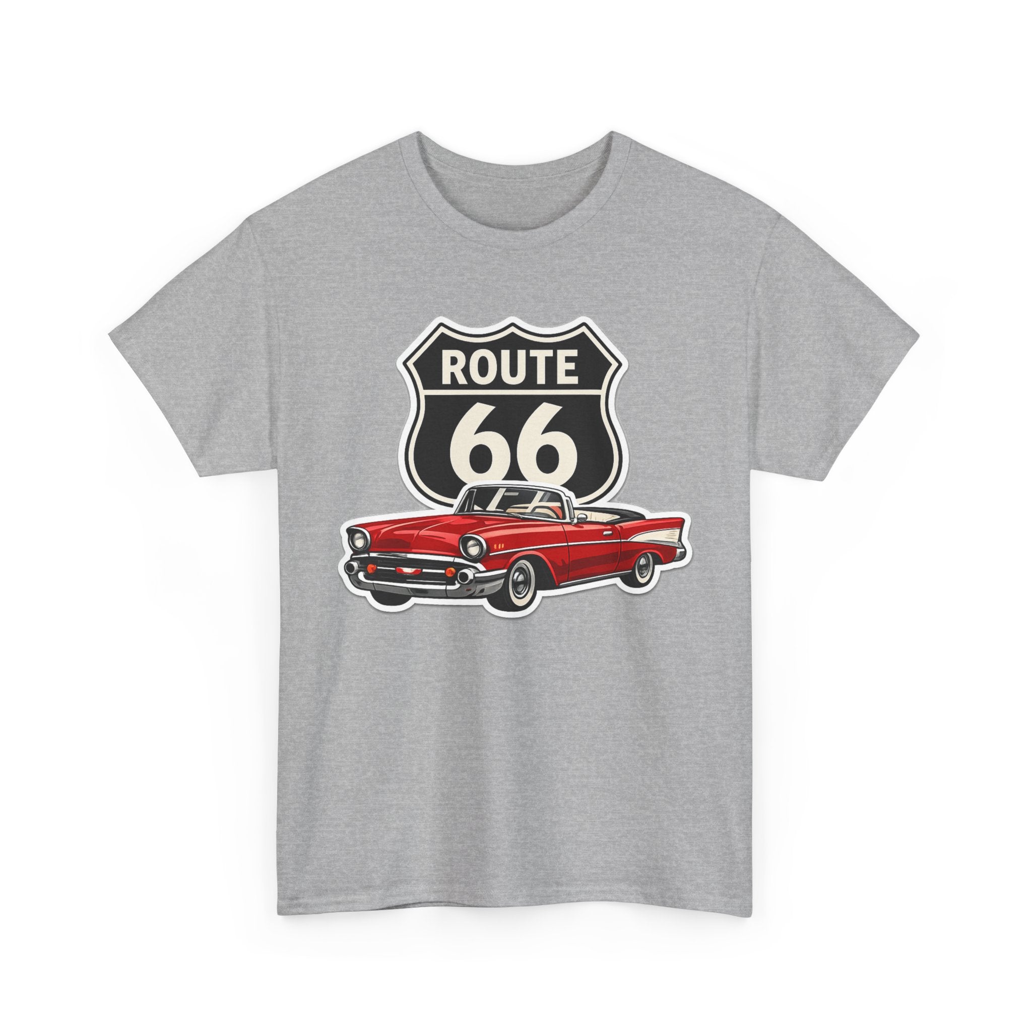 Route 66 Classic Car T‑Shirt — Retro Red Convertible Road Trip Tee