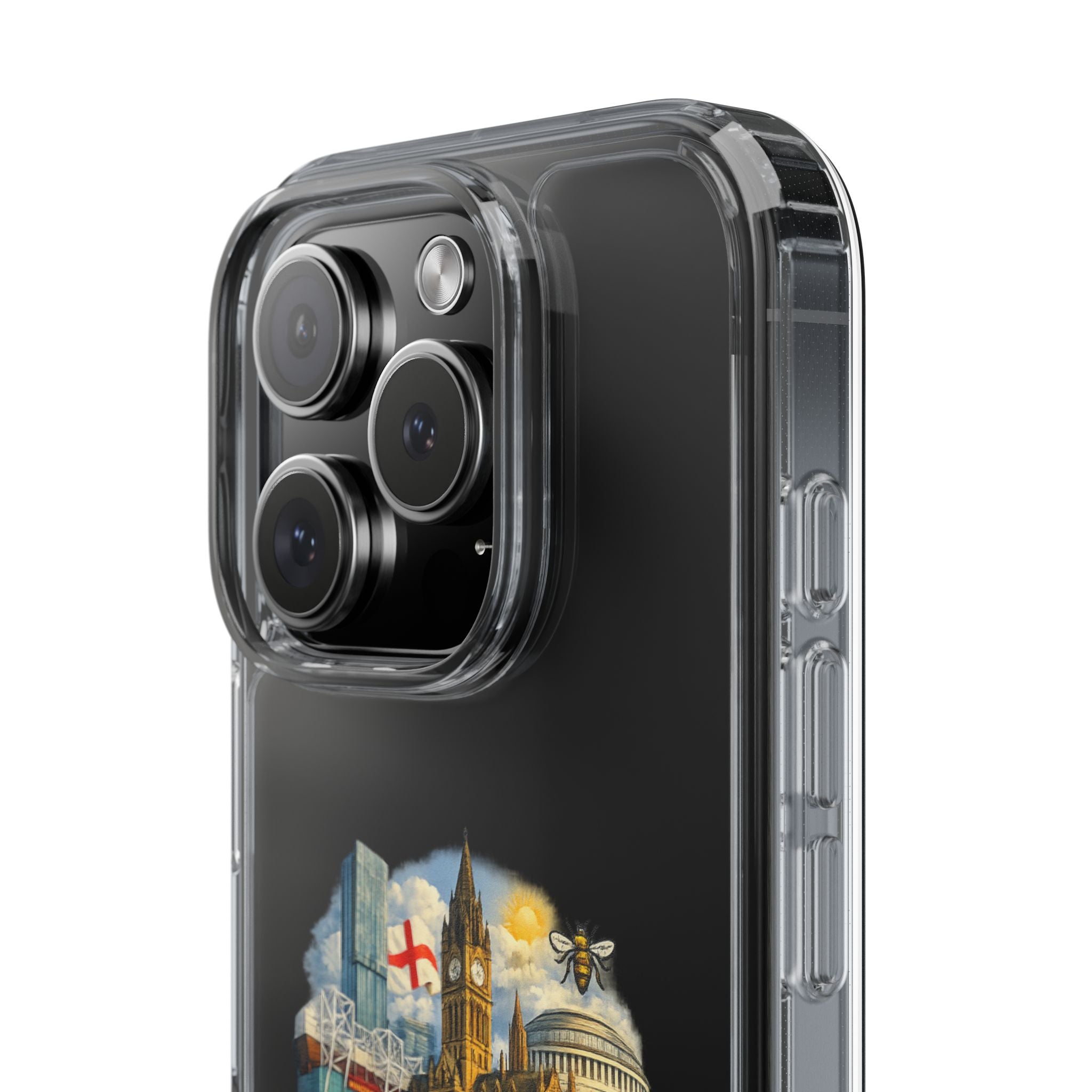 Manchester Landmark Clear Phone Case — Cityscape Collage Design