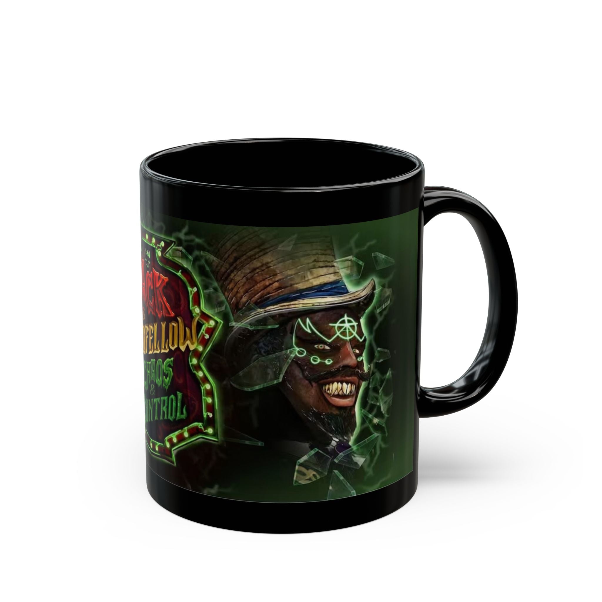 Black Ceramic Mug — 'Jack & Oddfellow Chaos Control' Horror Gamer Coffee Cup