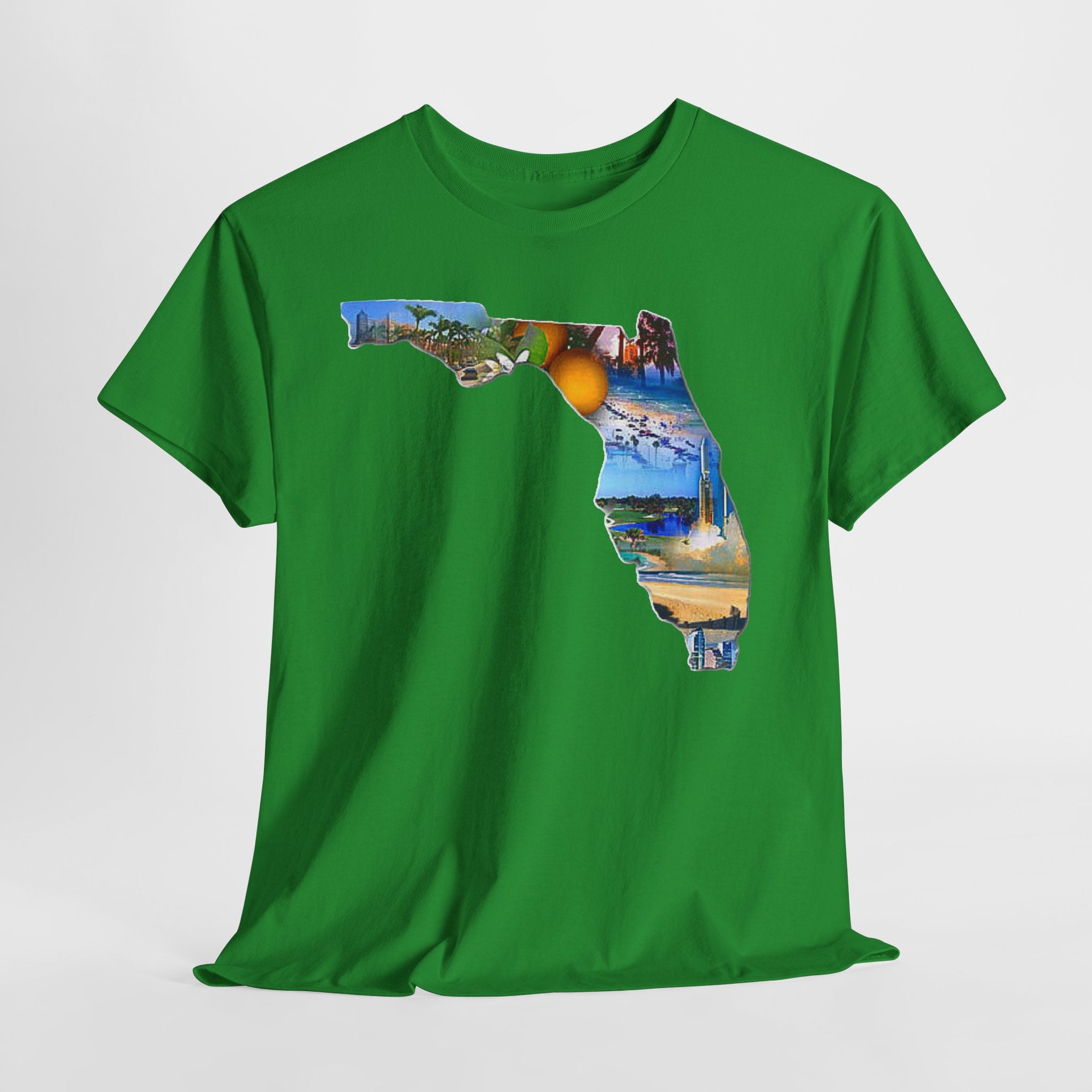 Florida State Shape T-Shirt — Scenic Beach & Sunset Map Tee