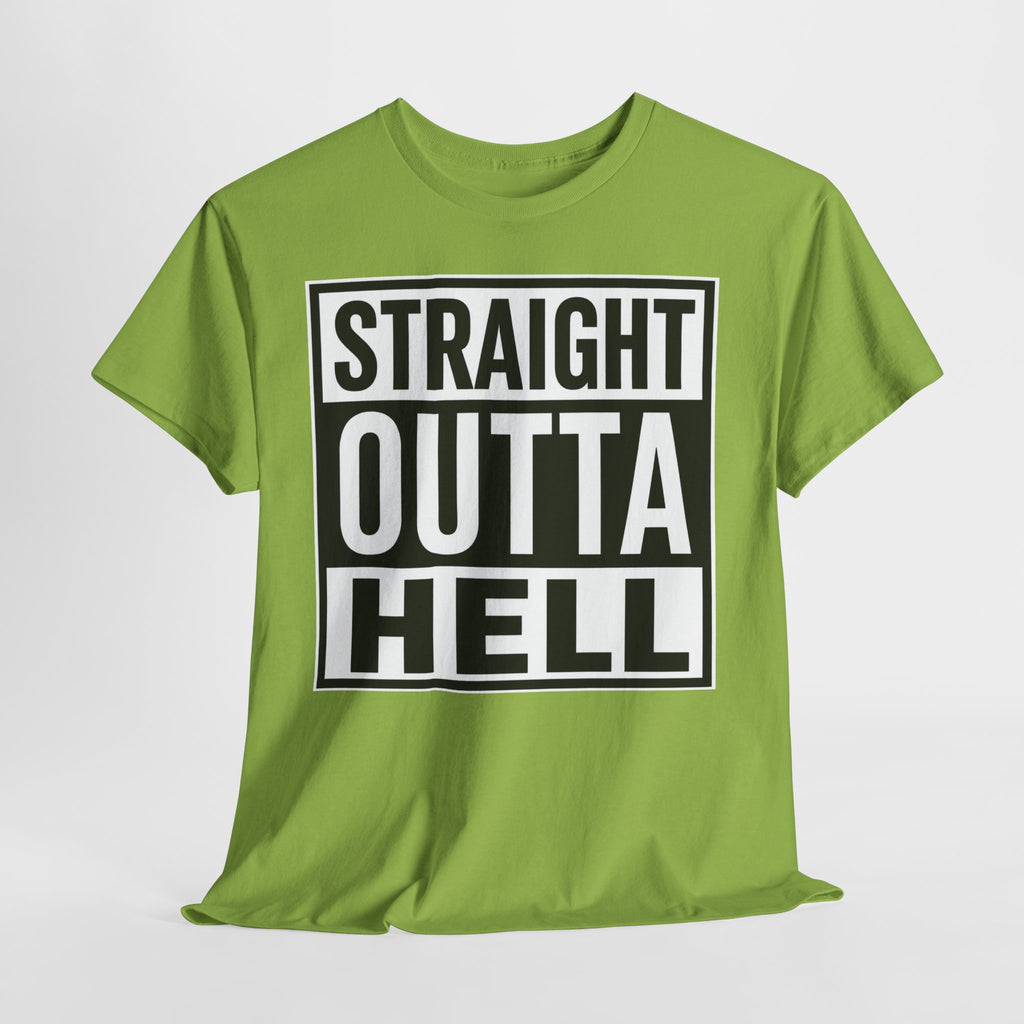 Straight Outta Hell T-Shirt — Bold Gothic Graphic Tee