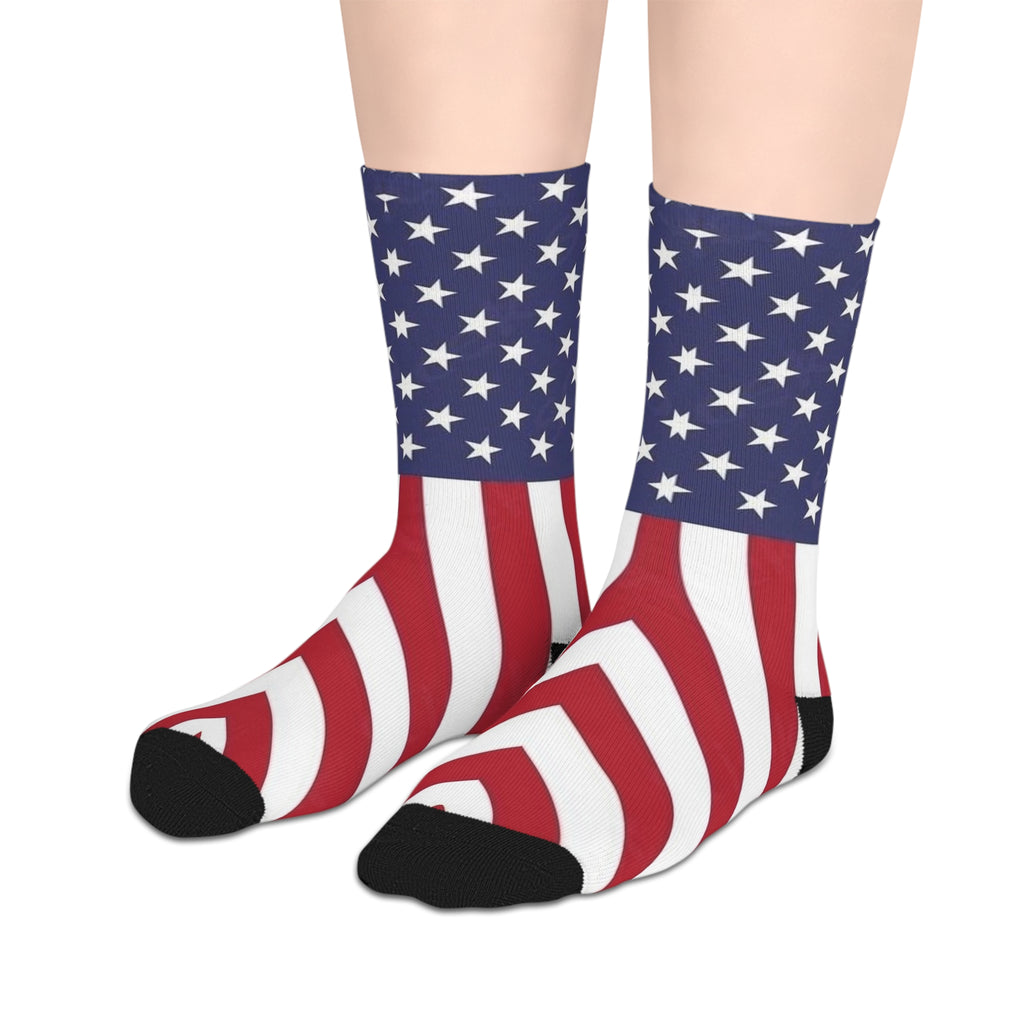 American Flag Mid-Length Socks — Stars & Stripes Patriotic Crew Socks for 4th of July