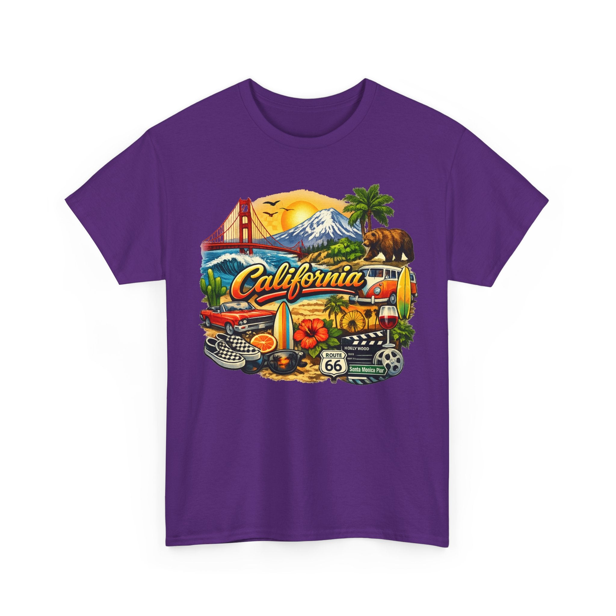 California Vintage Travel T-Shirt — Golden Gate, Palm Trees & Route 66 Tee