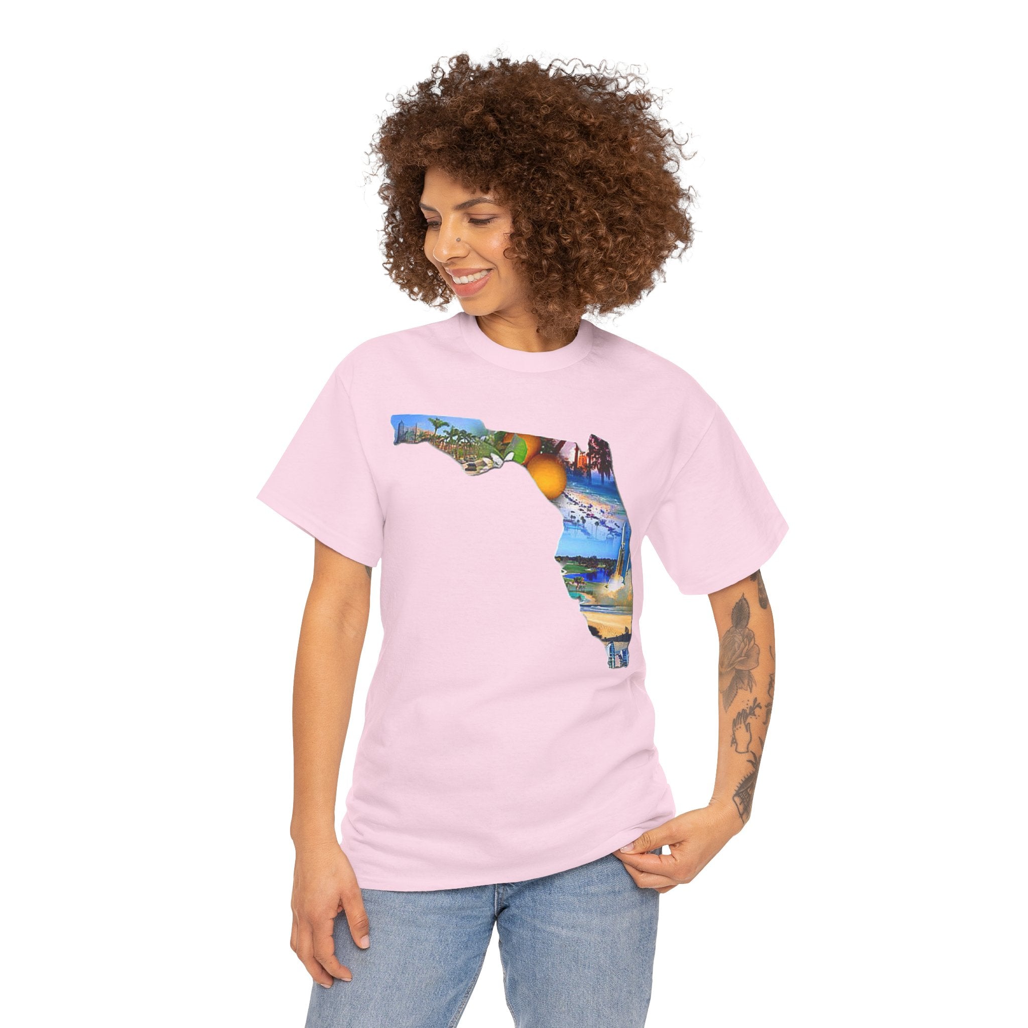 Florida State Shape T-Shirt — Scenic Beach & Sunset Map Tee