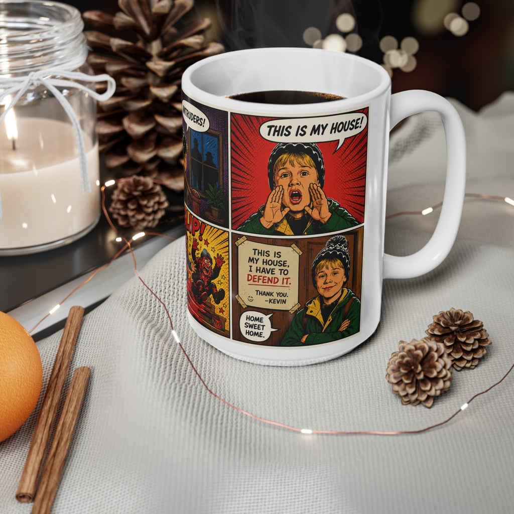 Home Alone Comic Strip Ceramic Coffee Mug — Vintage Pop Art Horror Panels (11oz & 15oz)
